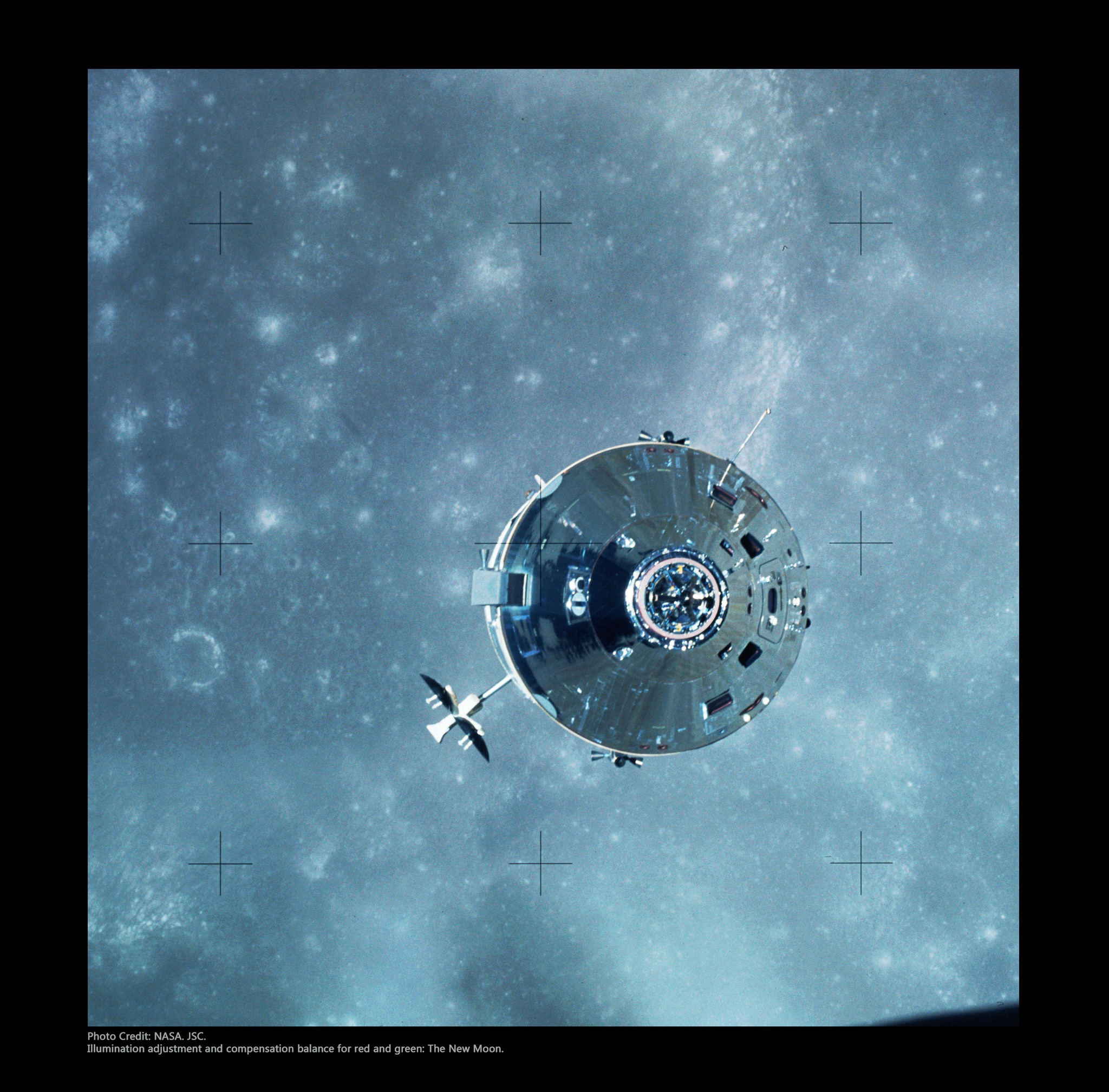The Lunar Module's Ascent Stage is seen from the Command/Service
