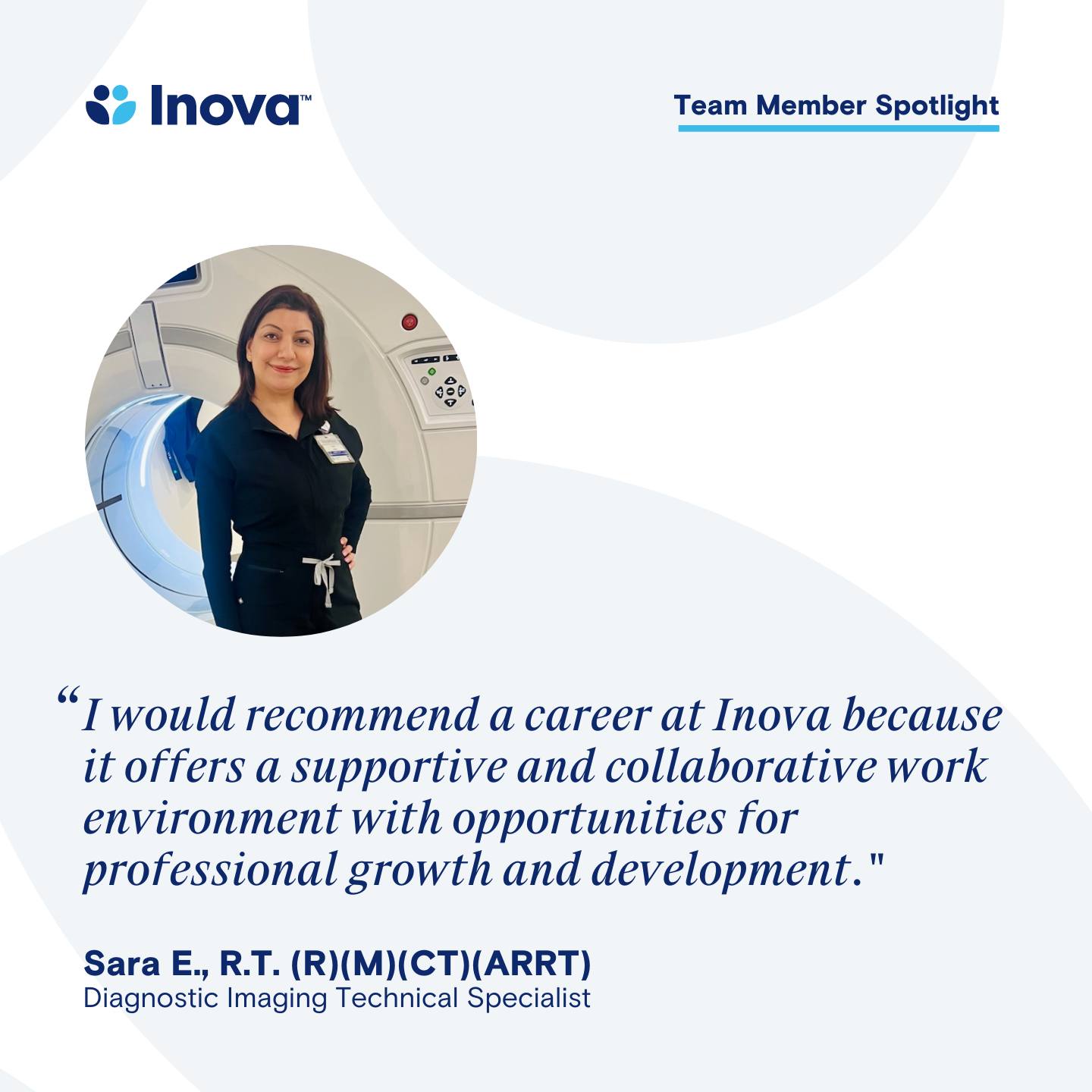 Inova - Meet Sara E., R.T. (R)(M)(CT)(ARRT), a Diagnostic Imaging ...