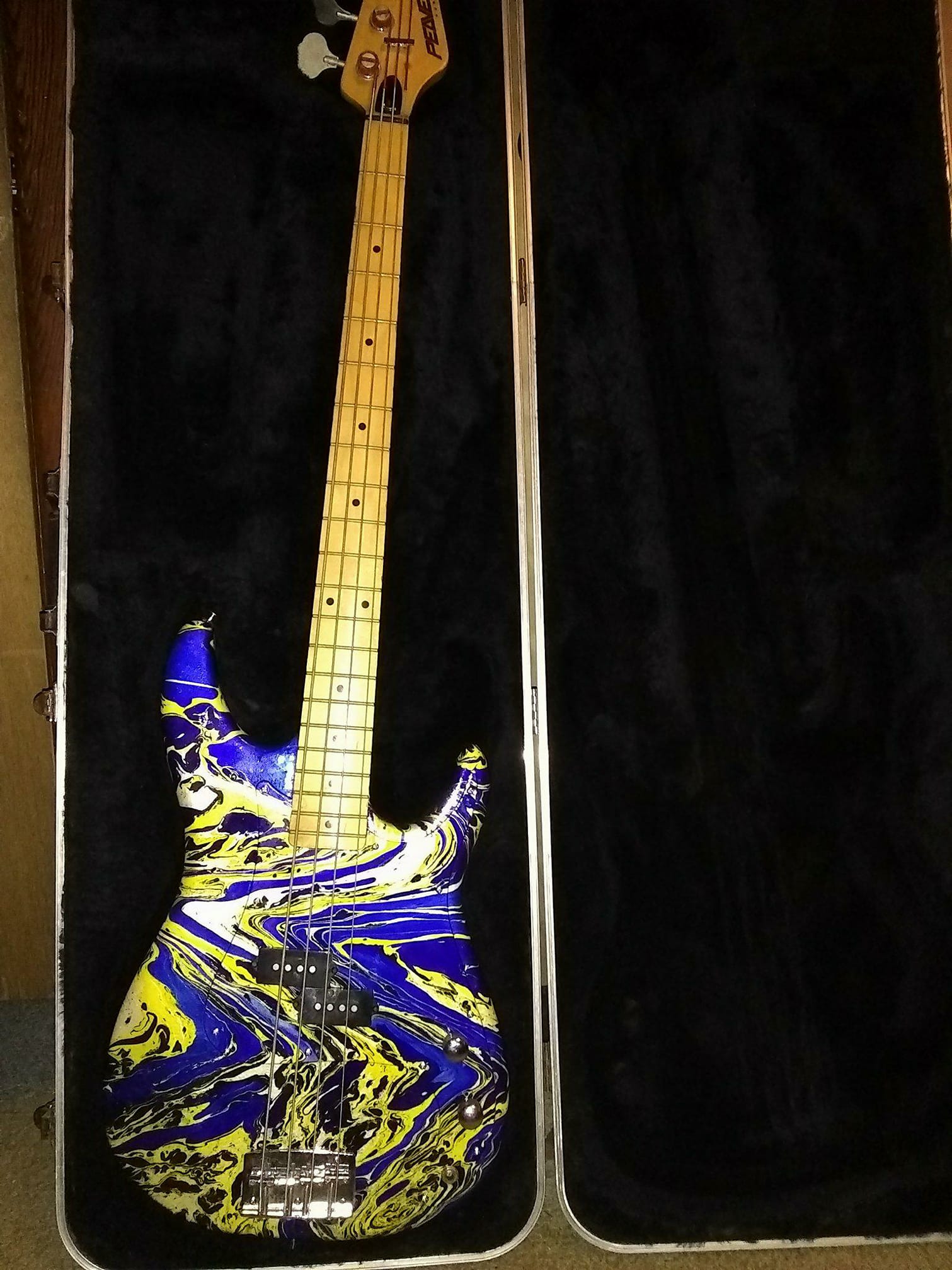 Yamaha Attitude basses customized with Monkey Grip and swirl paint