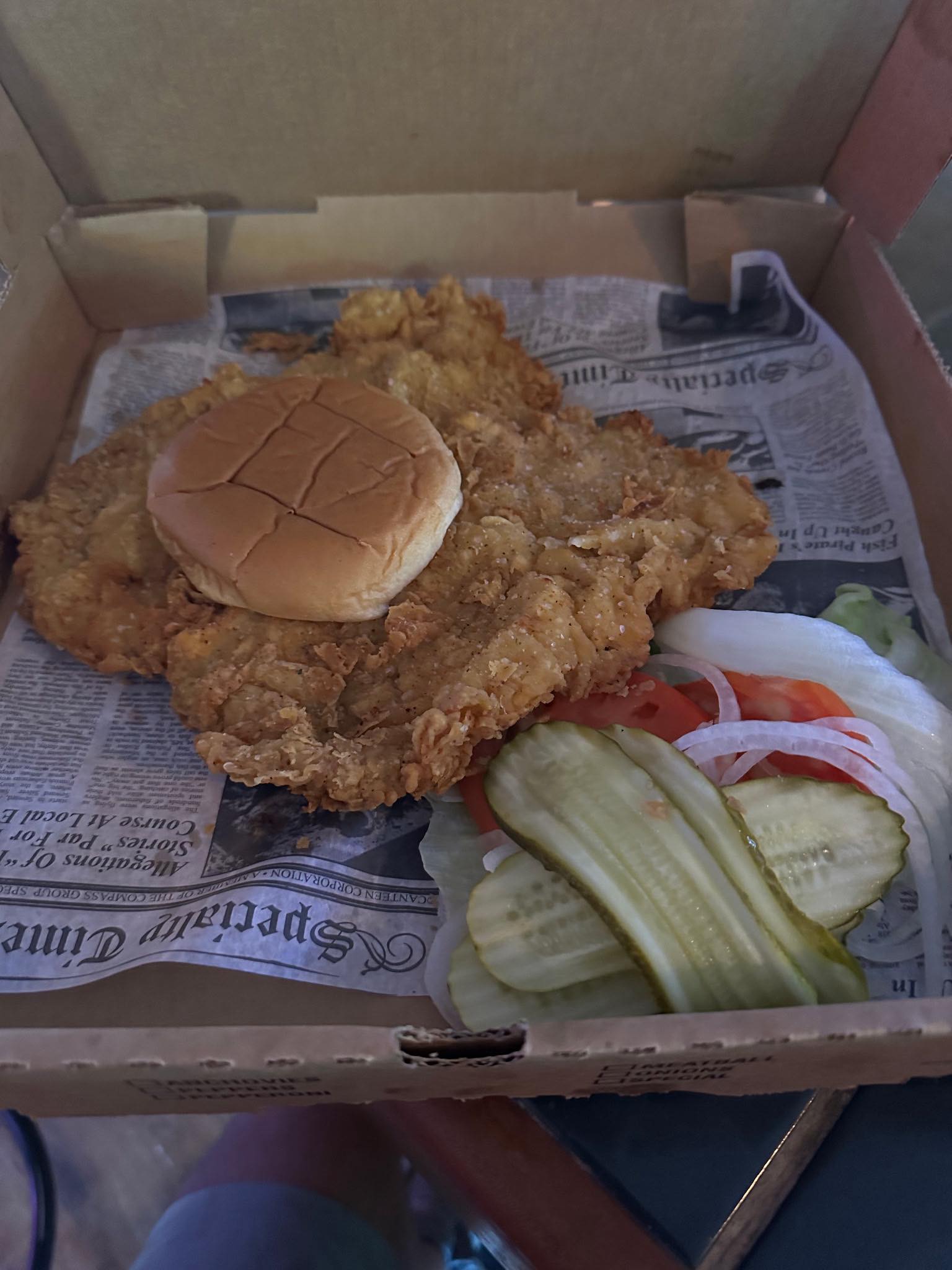 Delicious hand pounded pork tenderloin at Haps Honkeytonk