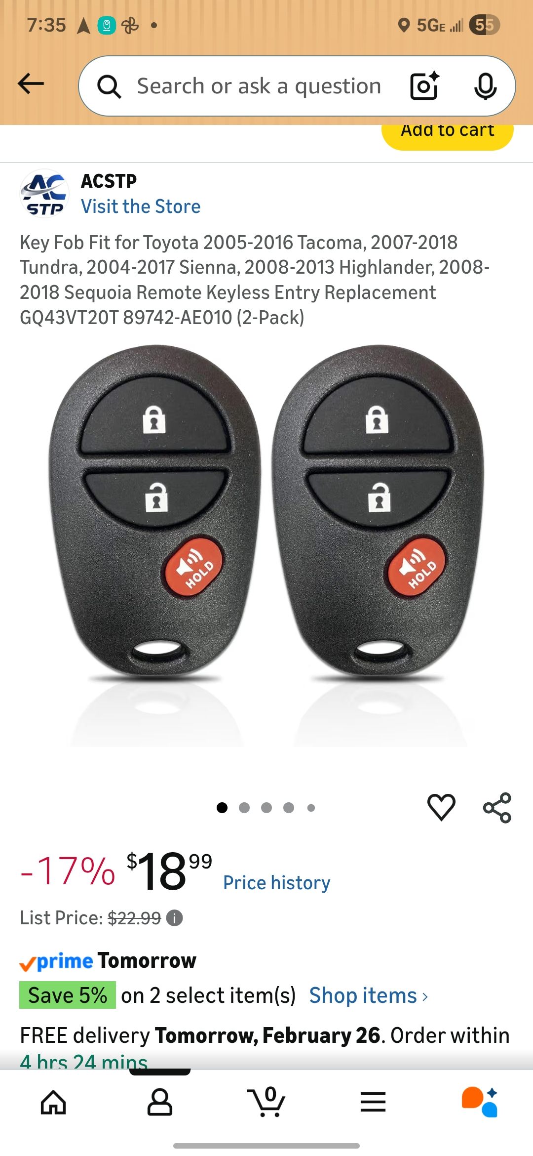 2003 Toyota Tundra Dealer Installed Keyless Entry 3B Fob FCC# ELVATRF