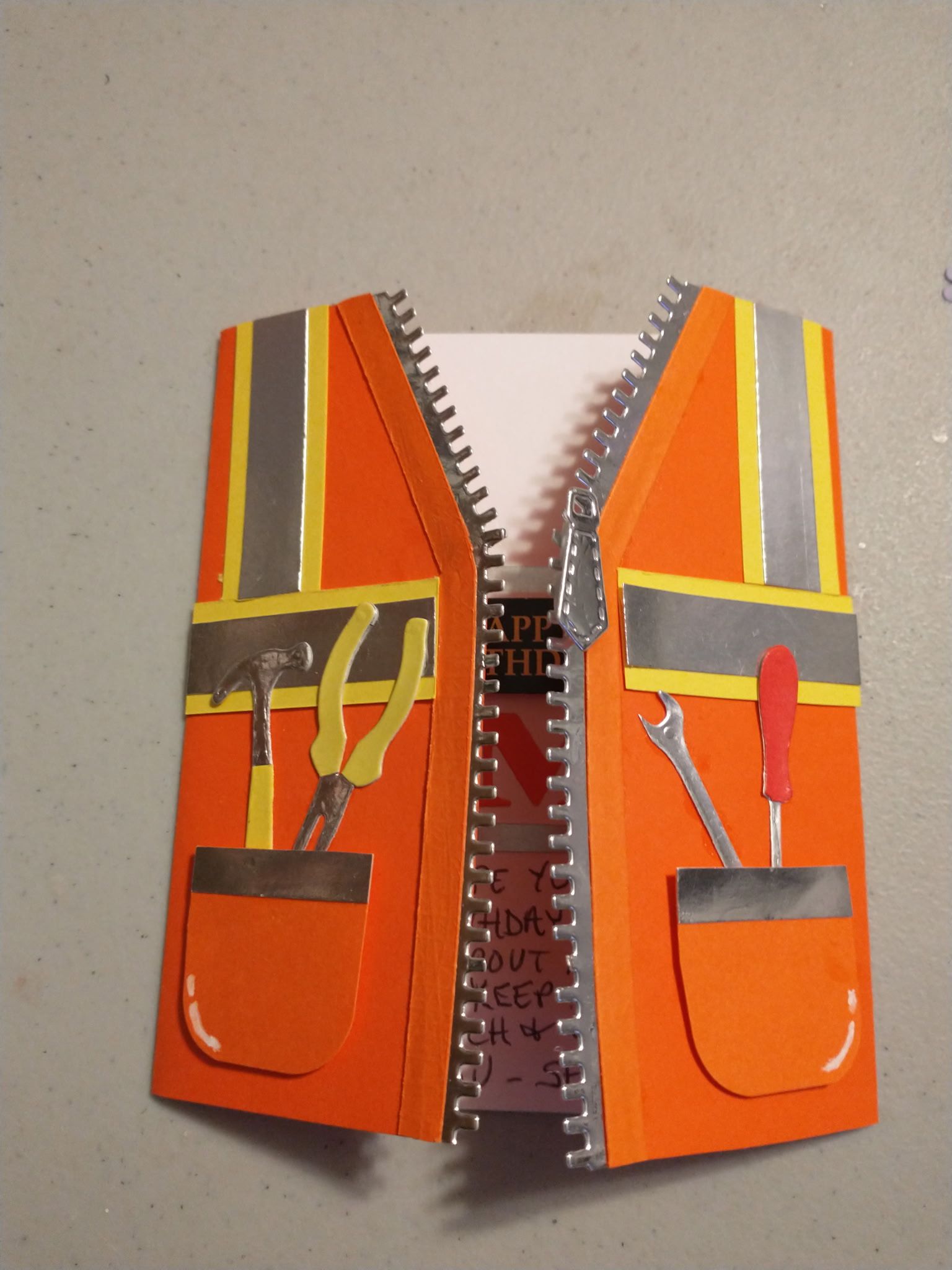 Stampin Up 'All Zipped Up' card with 3D tool vest