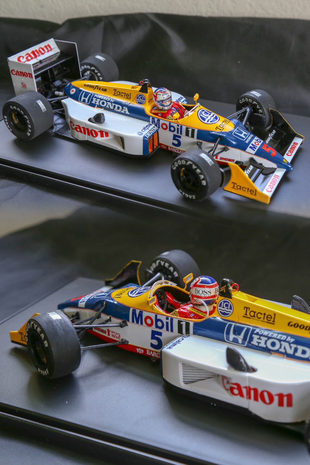 My 1/20 scale Williams Honda FW11 and Canon F1 from the turbo era: