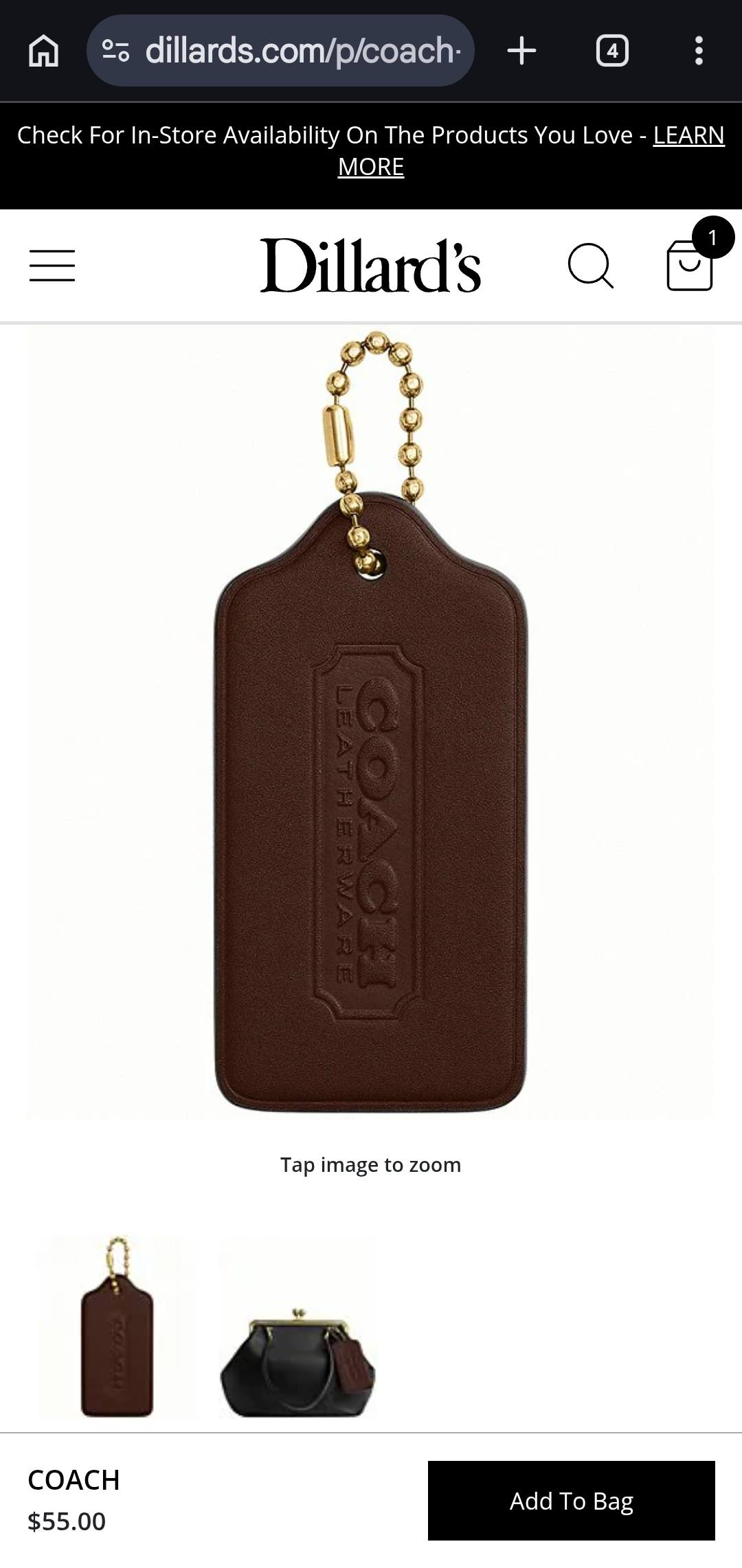 Coach XL hang tag available at Dillard's