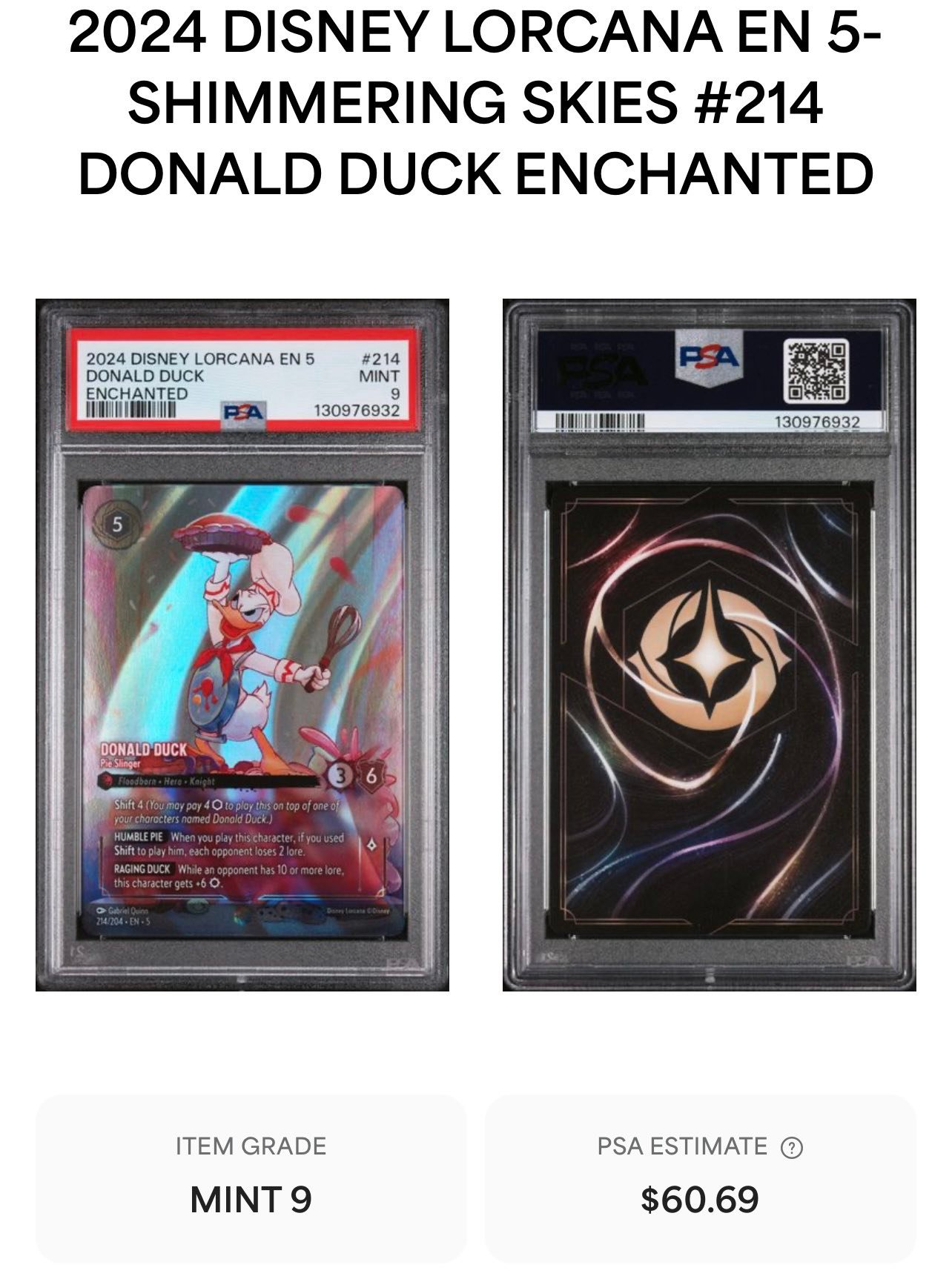 Disney Lorcana TCG grade reveals with some GEM MT 10 cards