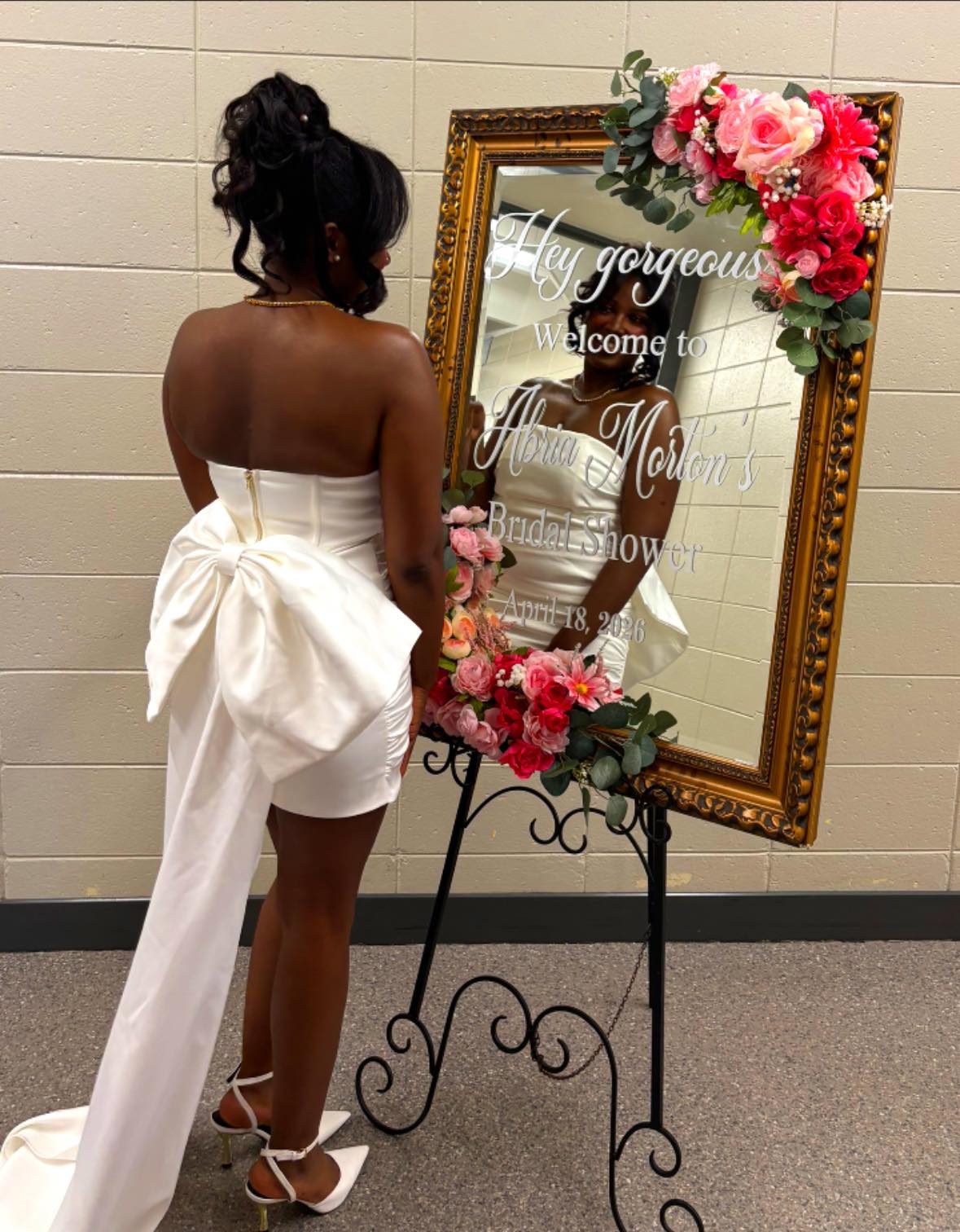 dress for daughter's bridal shower Zapakasa Women Sparkly Ivory Short Wedding Dress with Beading Satin A Line  Scoop Long Sleeves Bridal Shower Dress