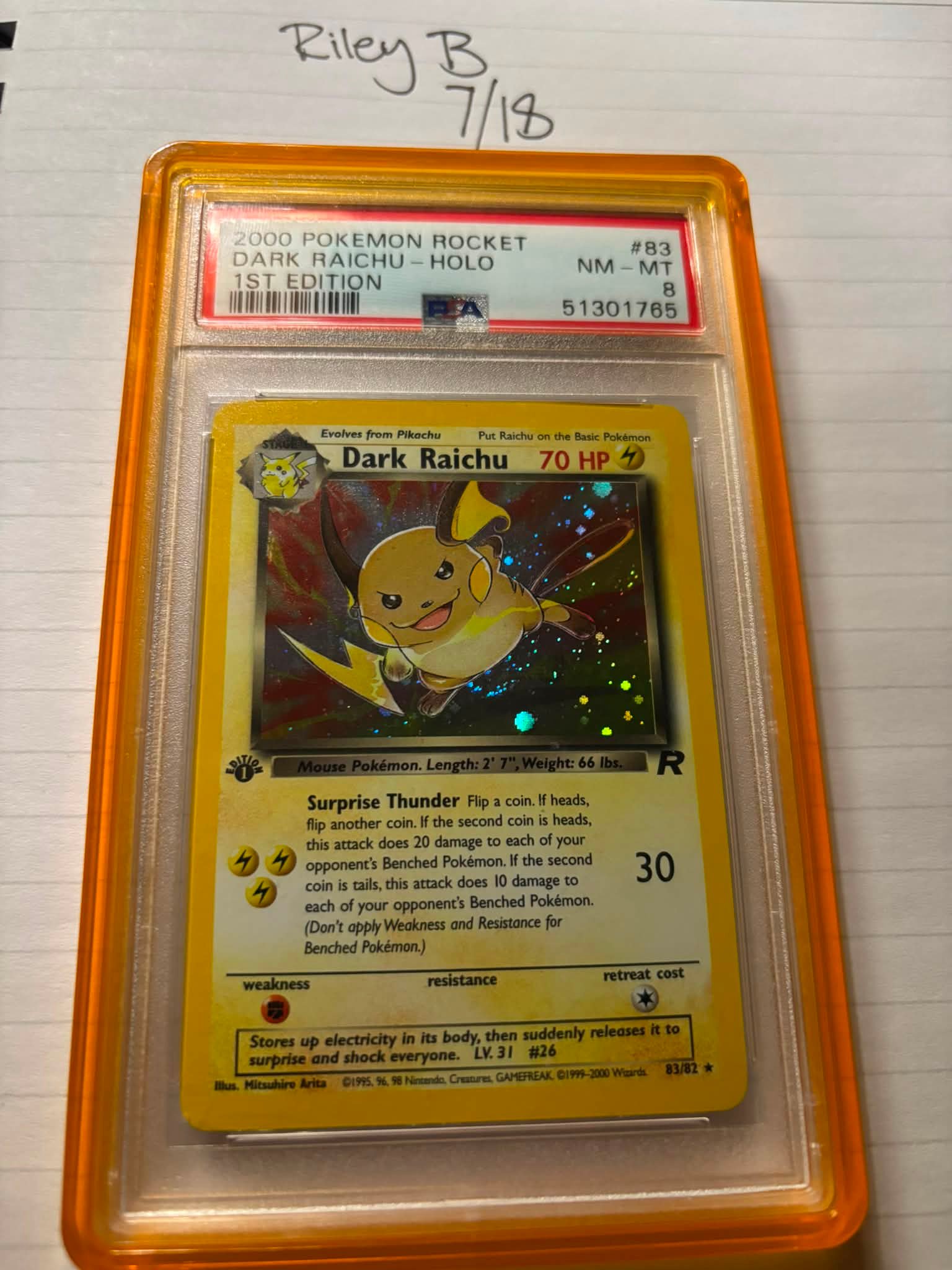 1st edition raichu pokemon card PSA 7 NM Stage 1 Looking to sell my 1st