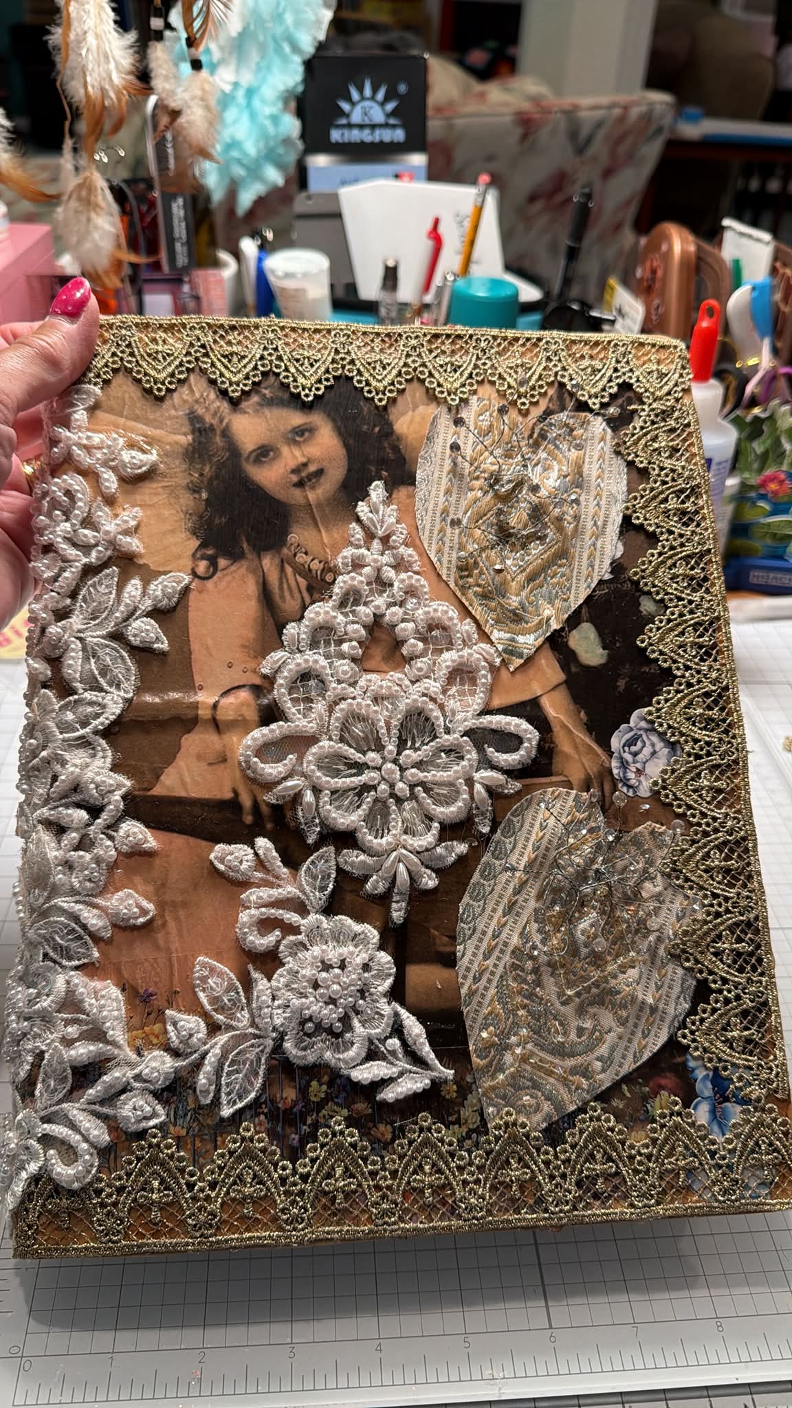 Creating handmade junk journals with vintage lace and botanicals
