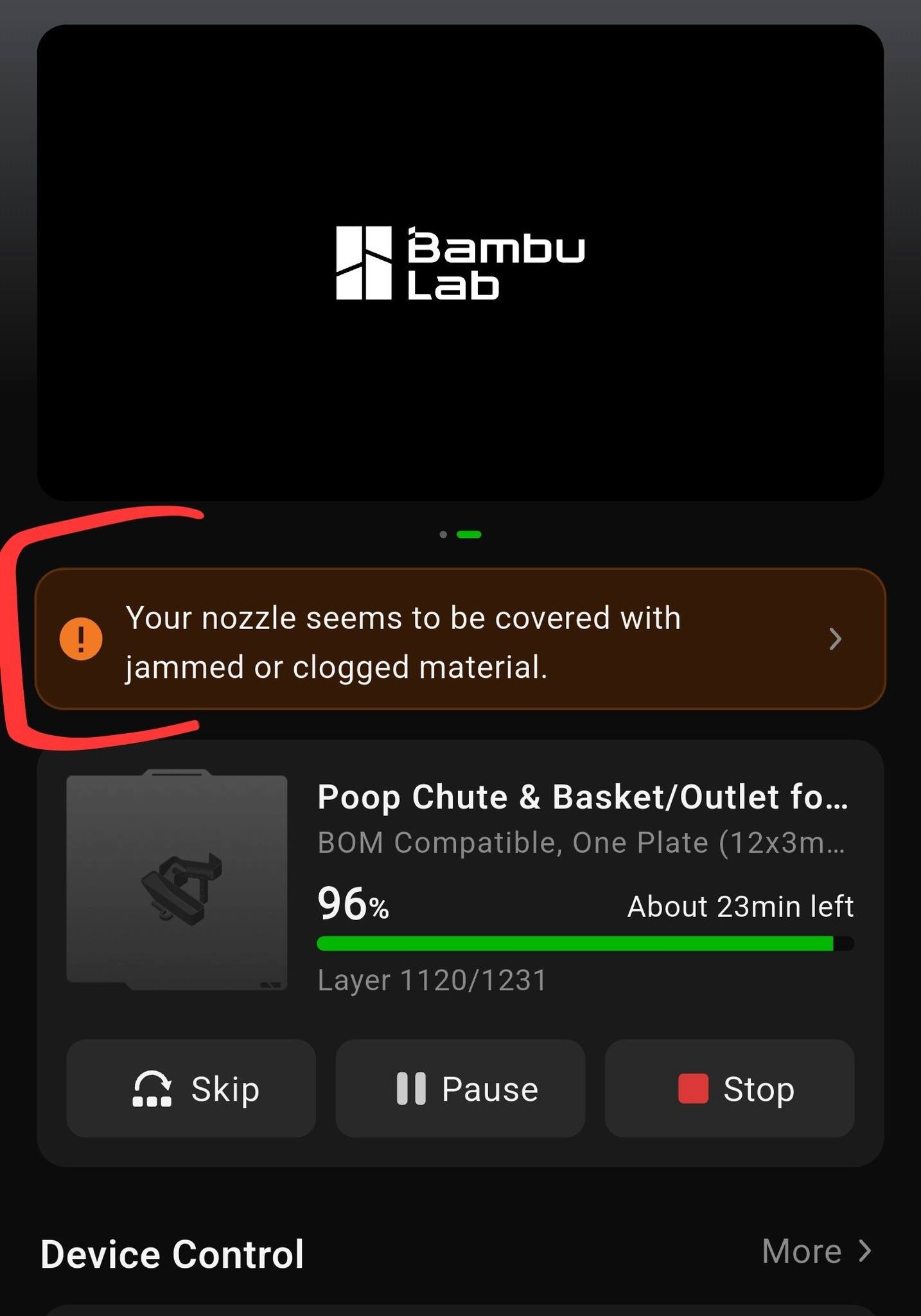 Why does Bambu Lab X2D show a 