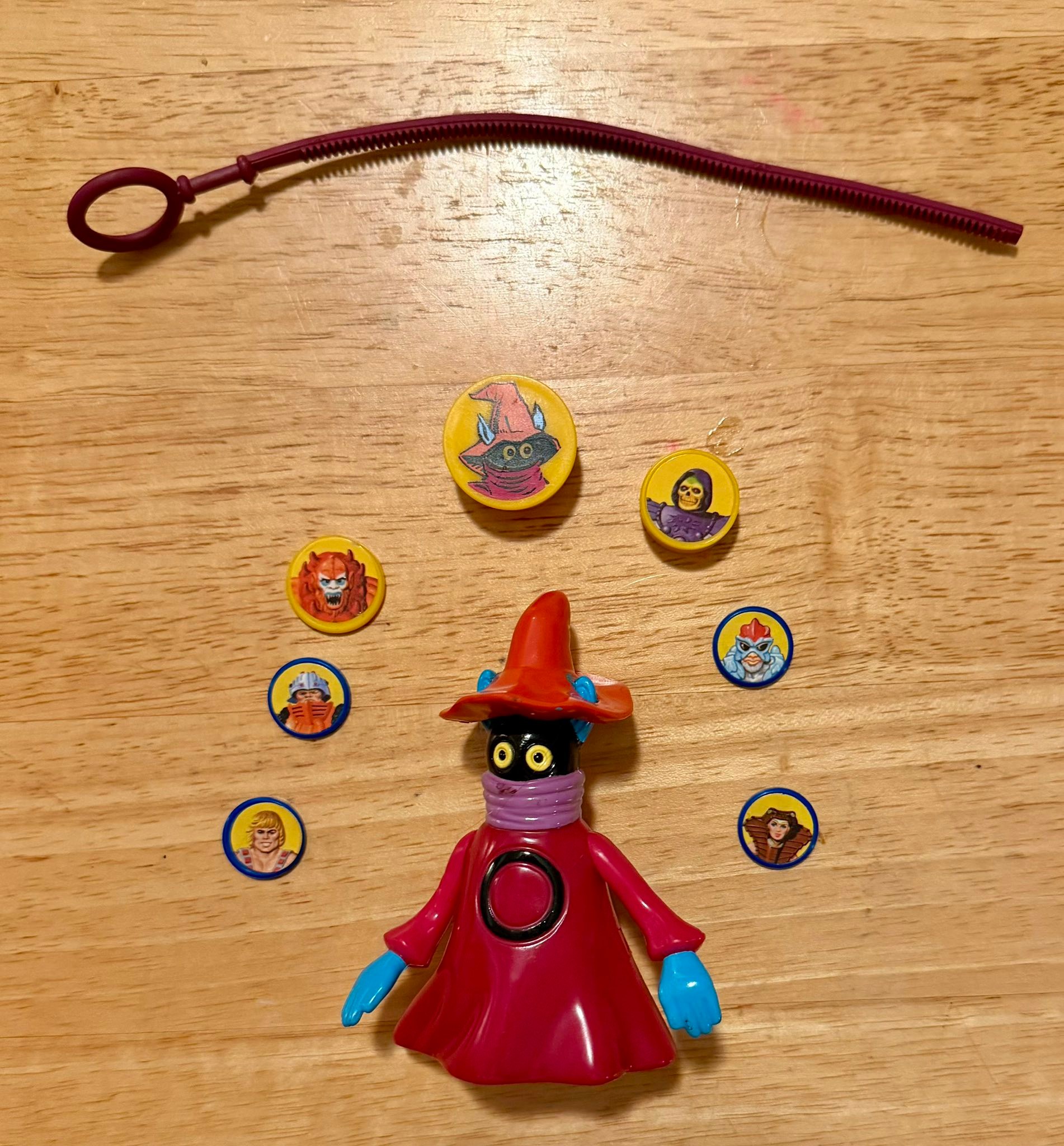 Vintage Orko toy with magic trick and Filmation 1983 stamp