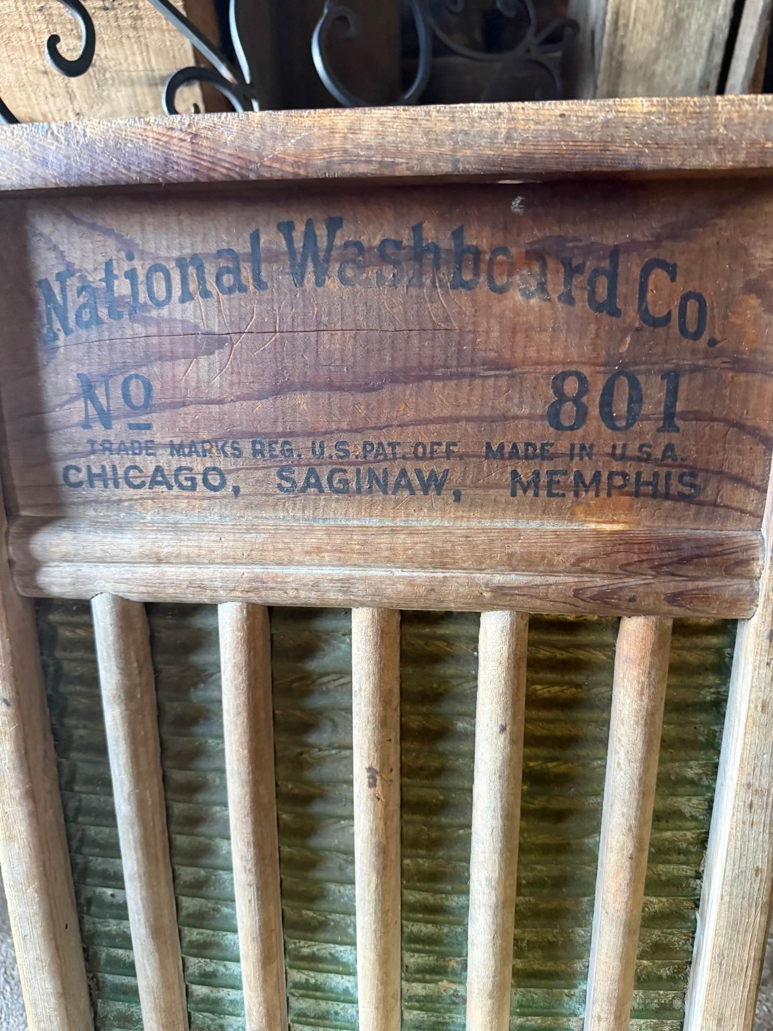 antique wooden washboard from the National Washboard Co. No. 801