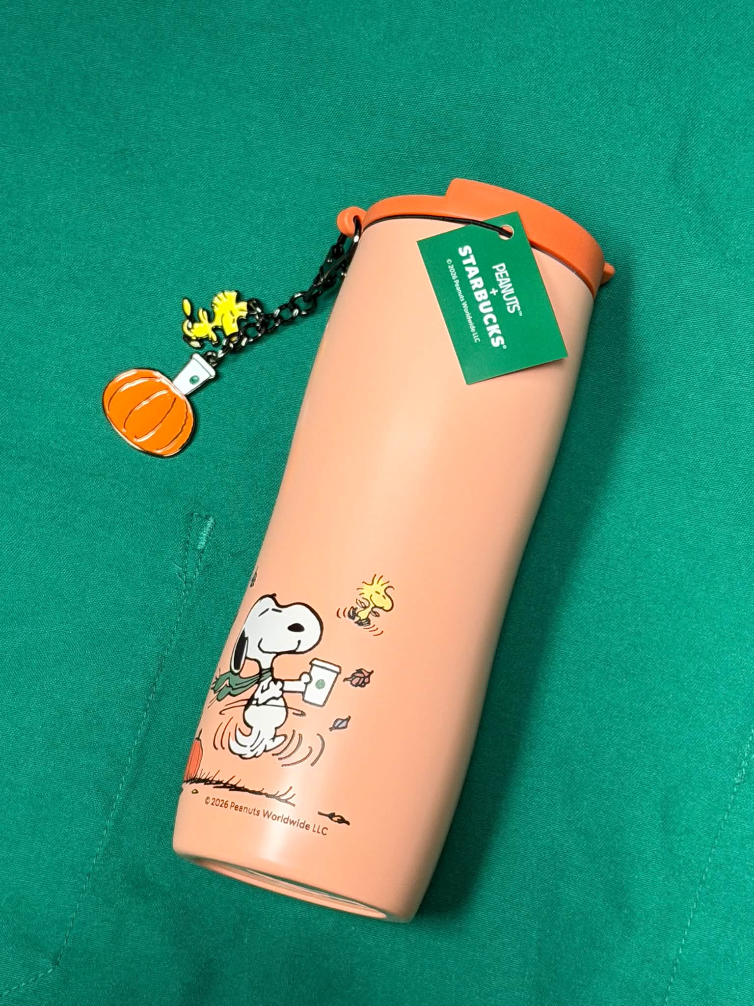 Starbucks Snoopy collection: orange tumbler and keychain