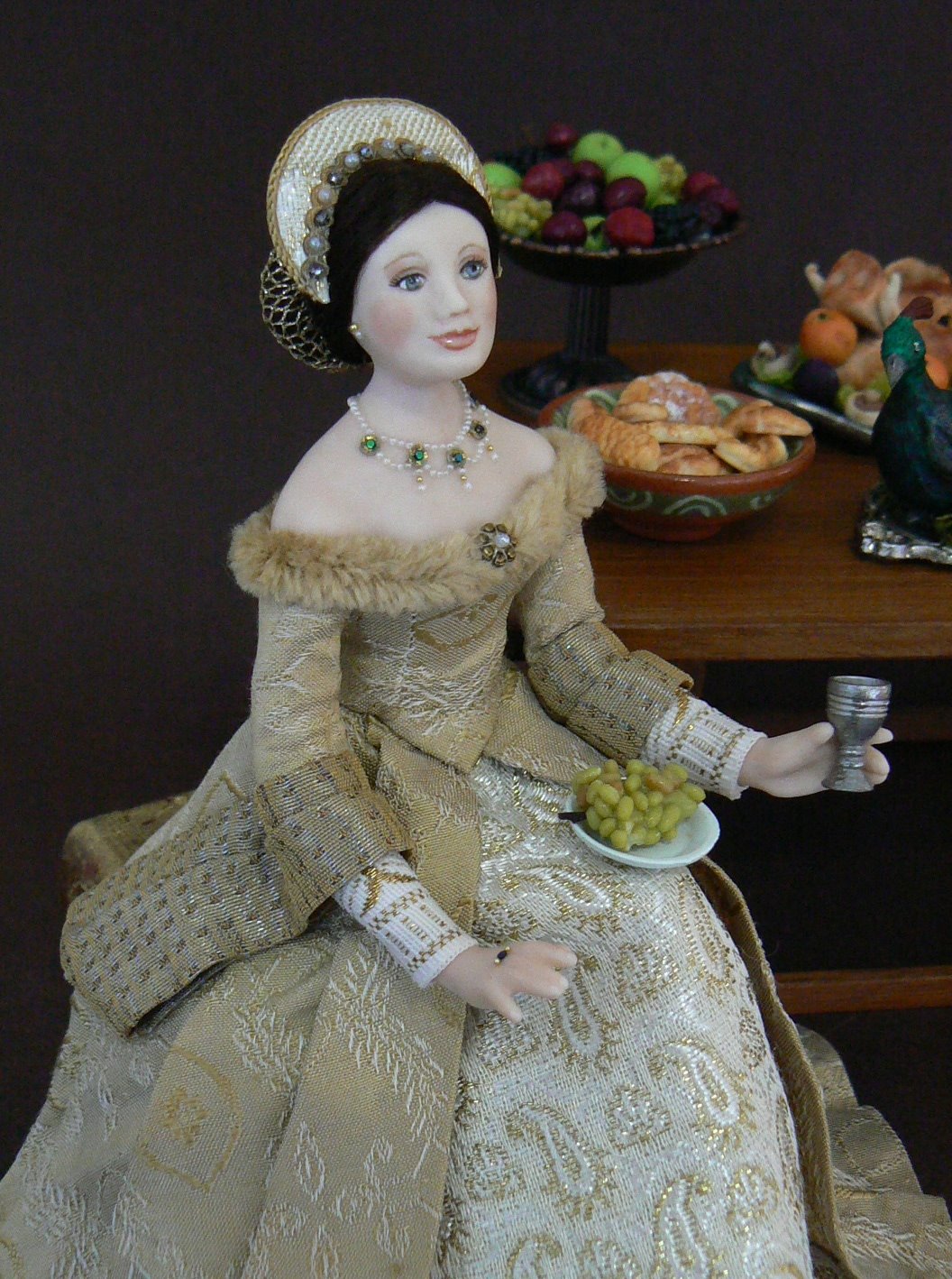 Tudor lady doll in miniature porcelain by Terri Davis