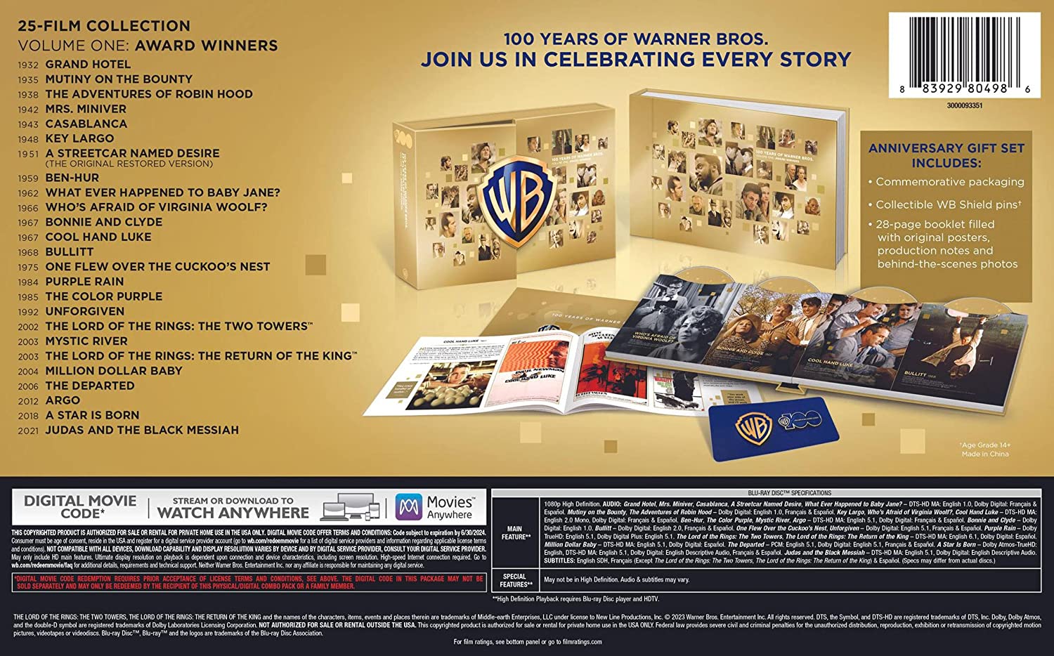 Warner Bros 50 film Blu-ray collection for sale