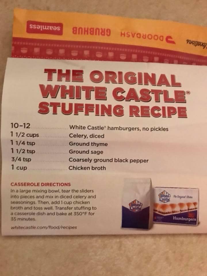 White Castle stuffing recipe using frozen burgers
