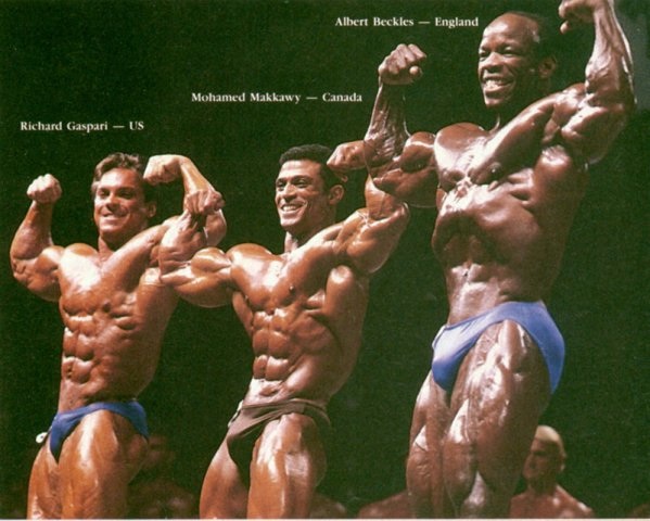 Top 3 at the 1985 Mr Olympia- Beckles, Gaspari and Haney