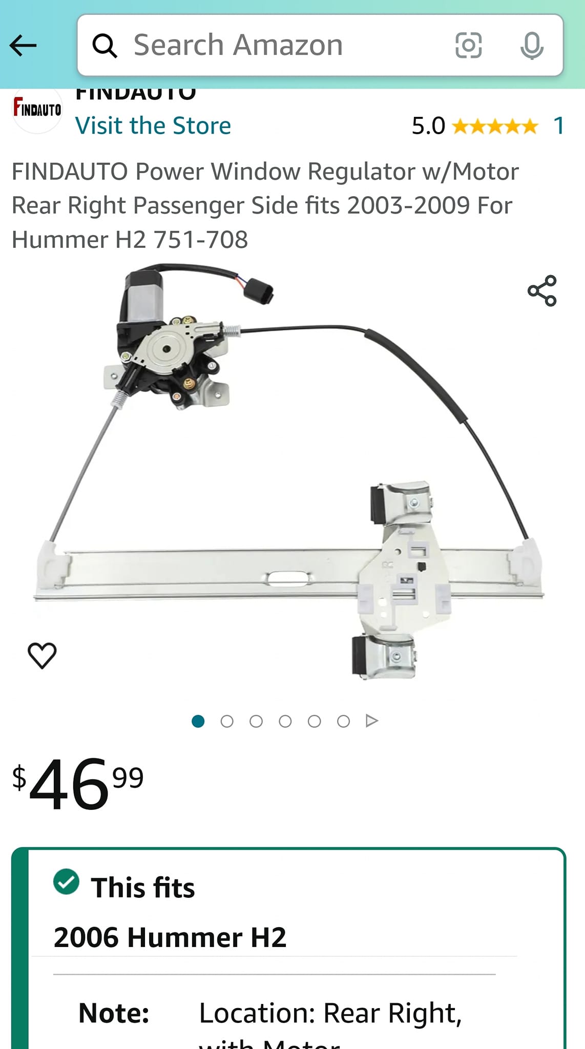 Window Regulator For 2003-2009 Hummer H2 Rear, Right