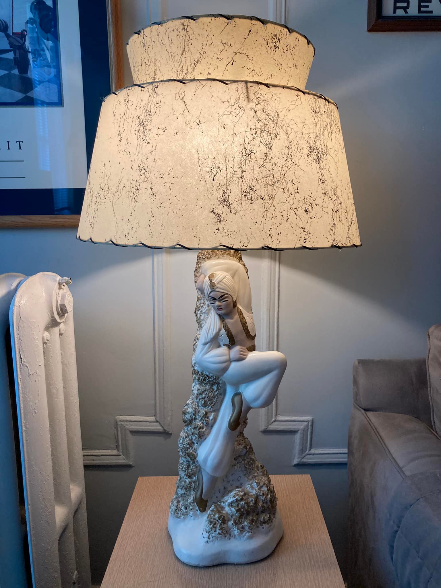 Midcentury Zor and Zorina figural lamps in living room
