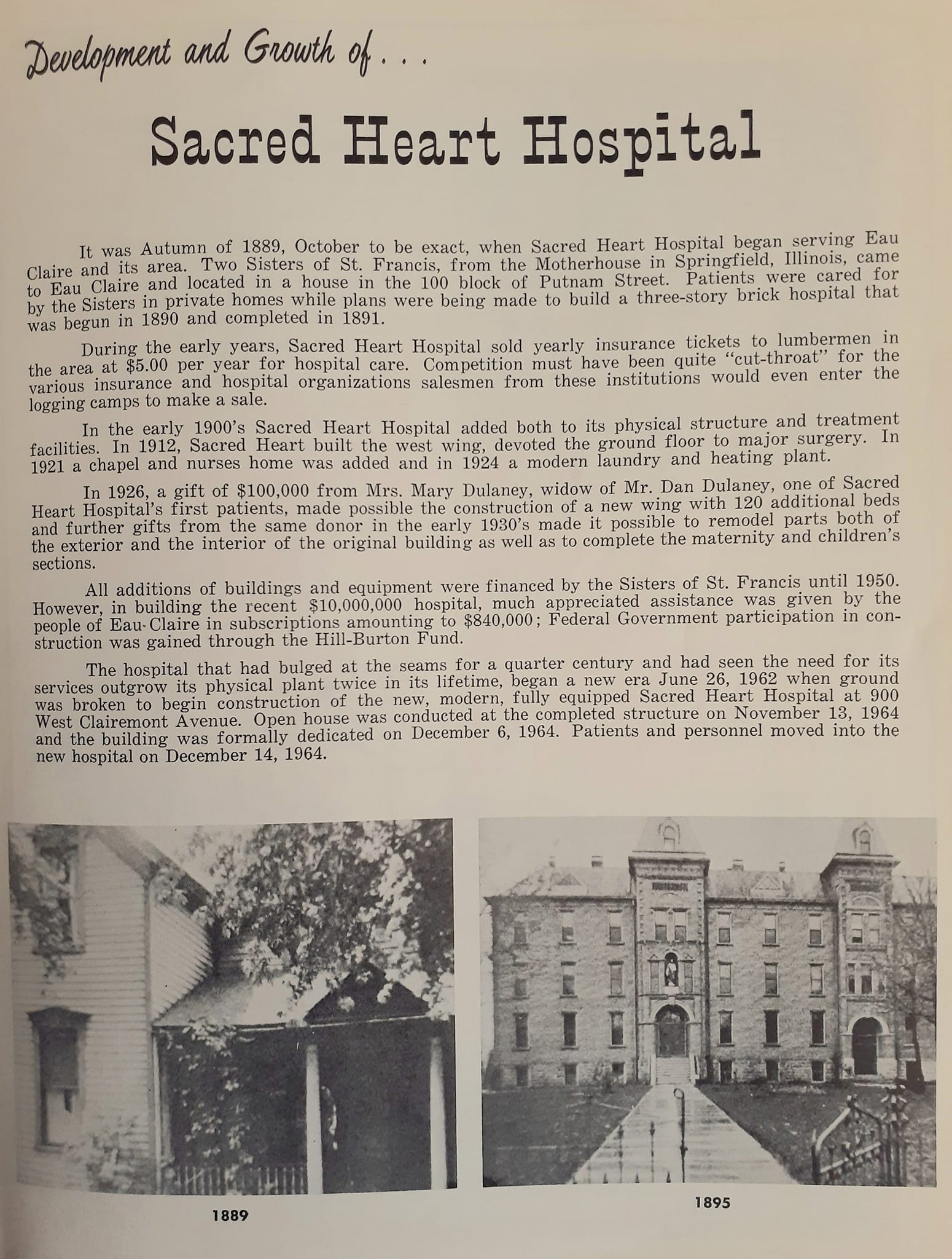 Sacred Heart Hospital.a page from the 1872-1972 Centennial