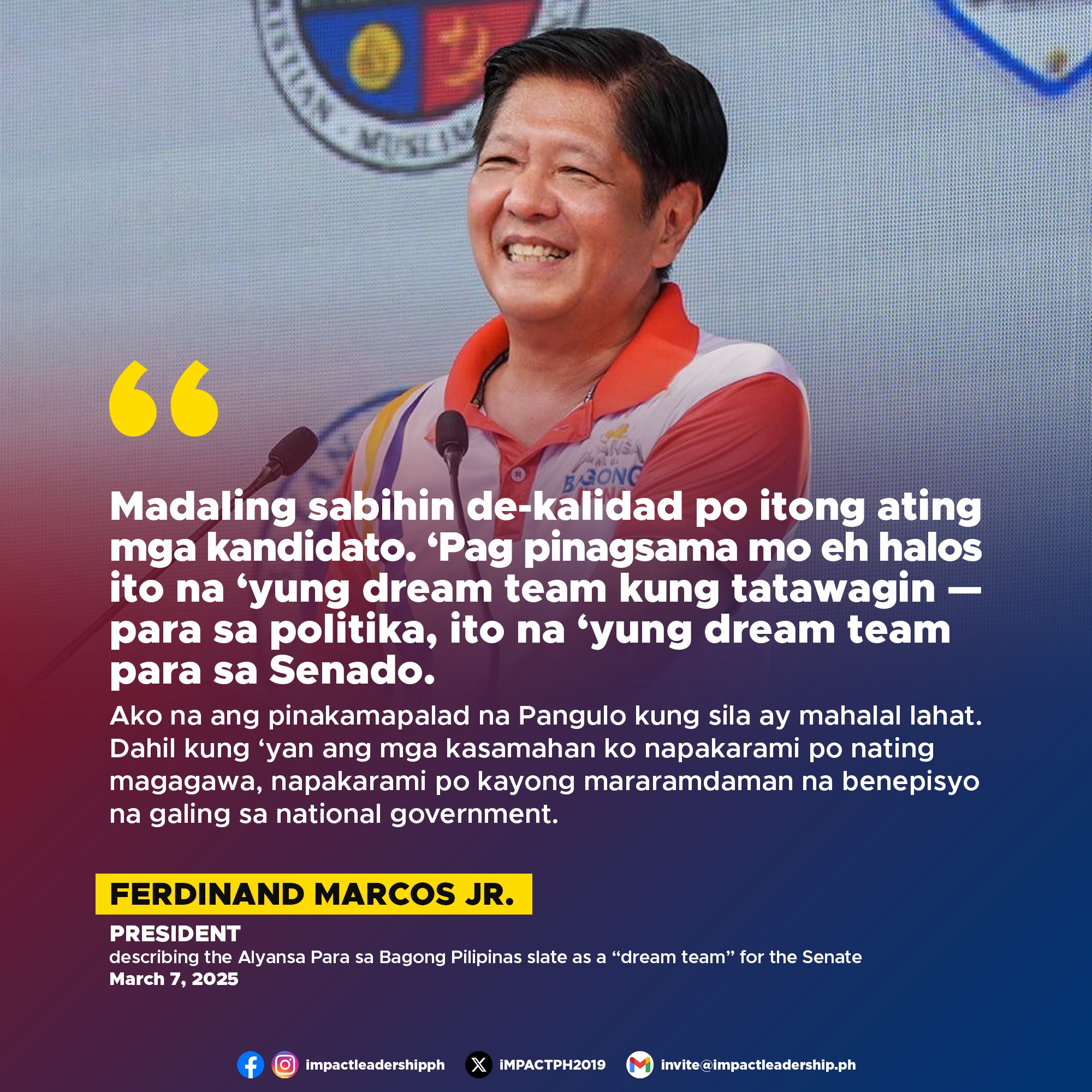 iMPACT - MARCOS CALLS ALYANSA SENATORIAL SLATE A 'DREAM TEAM,' URGES 12 ...