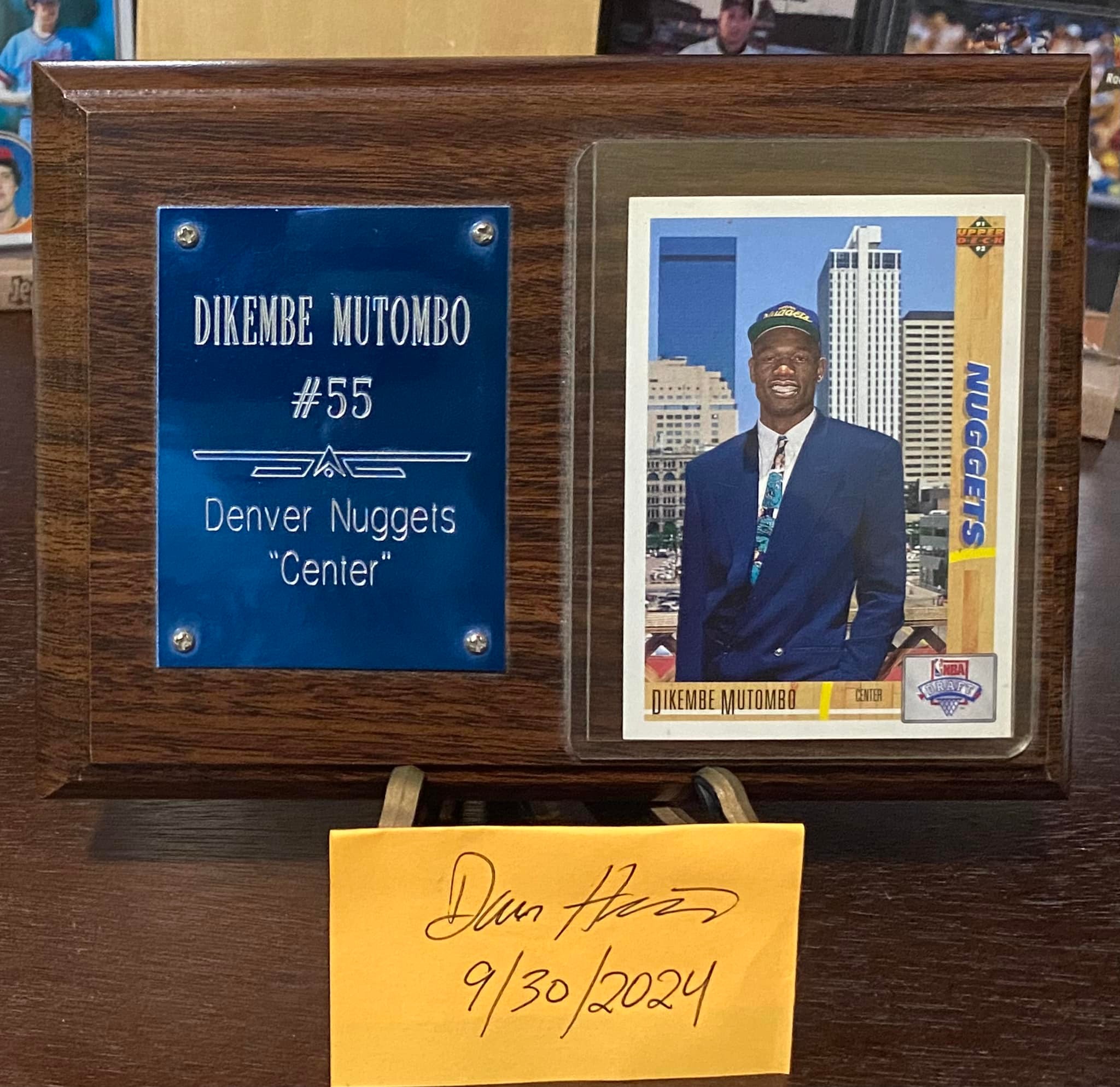 Dikembe Mutombo (RIP) 5” x 7” wooden plaque with slots on back to 