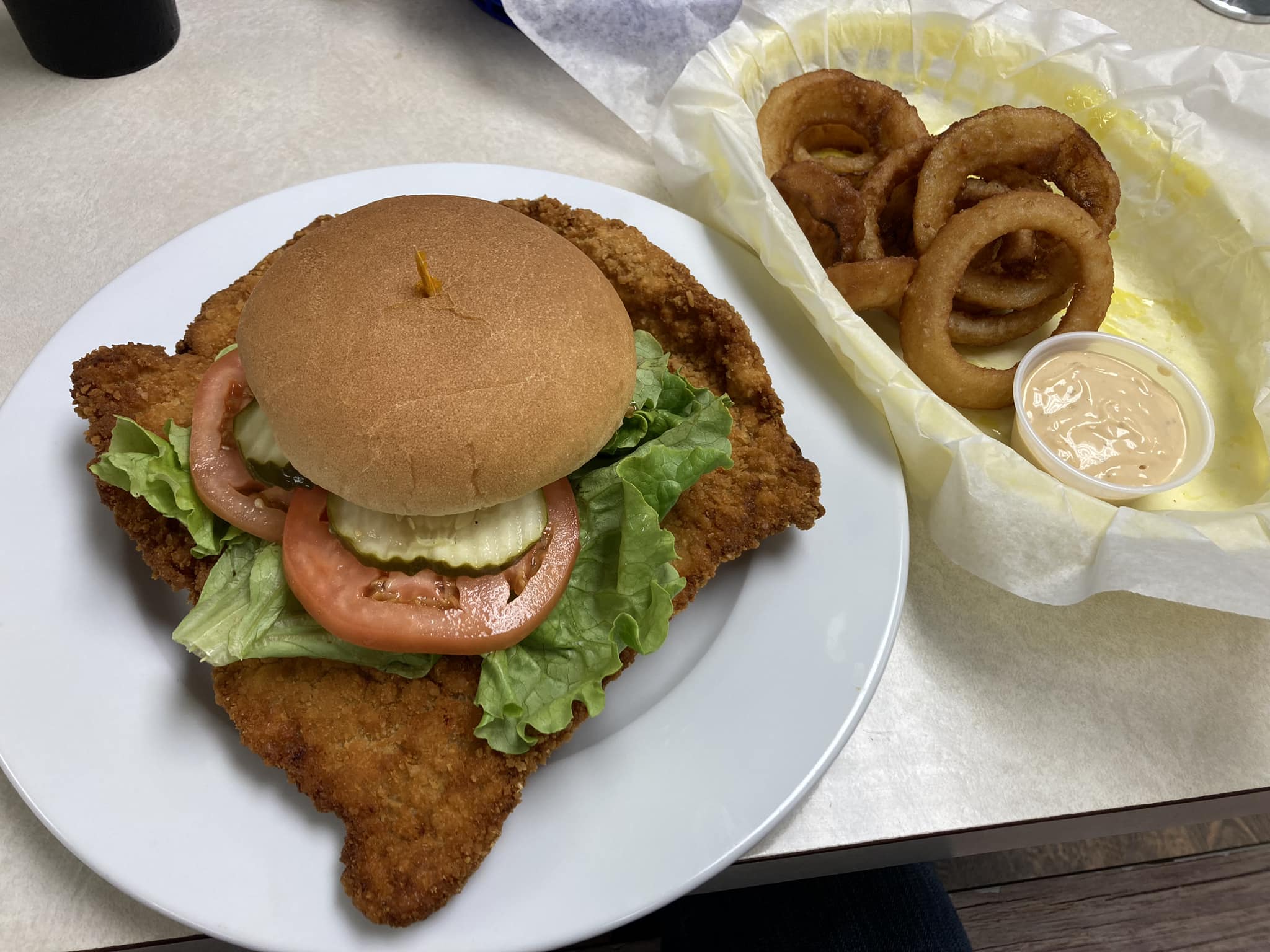 Jumbo pork tenderloin at Shipshewana restaurant