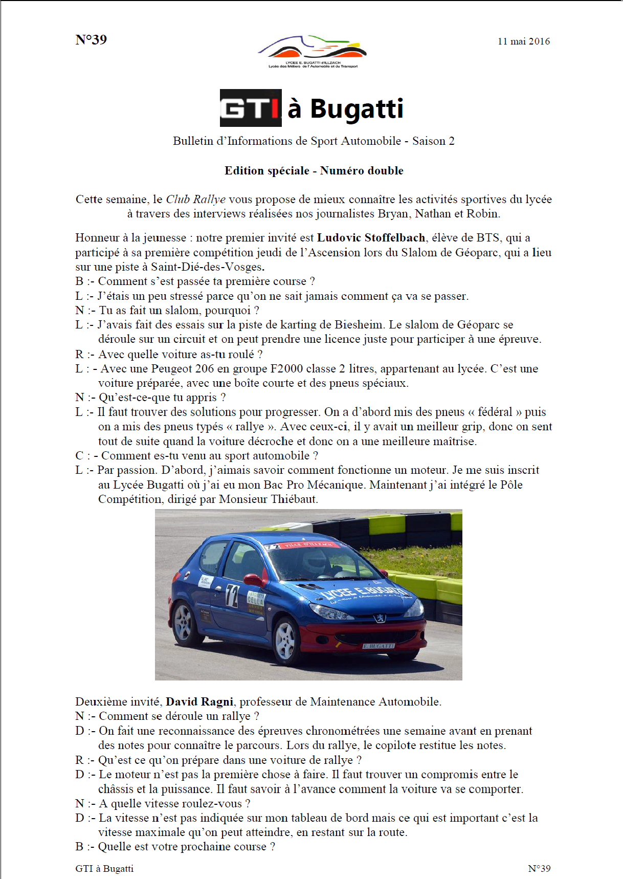 Le GTI N°39. Cette... - Lycée Ettore Bugatti - Illzach