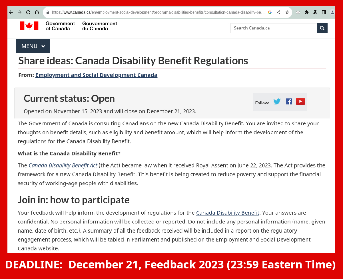 Hello CNIB Friends, I'd like to ask you to please take one minute
