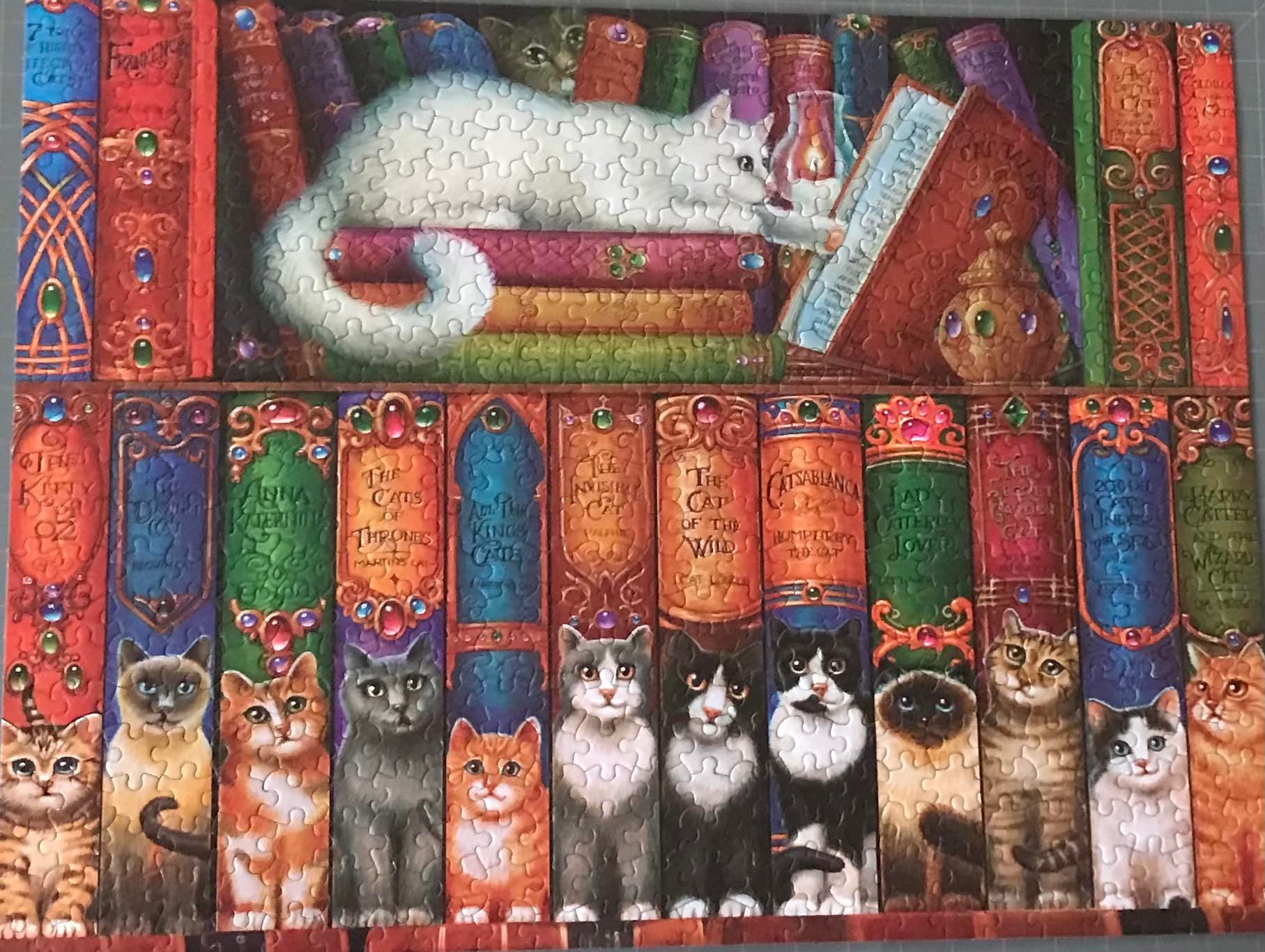 500 Piece Jigsaw Puzzle - 'The Cat On The Bookshelf' Colorful Fun Puzzle For Adults & Families