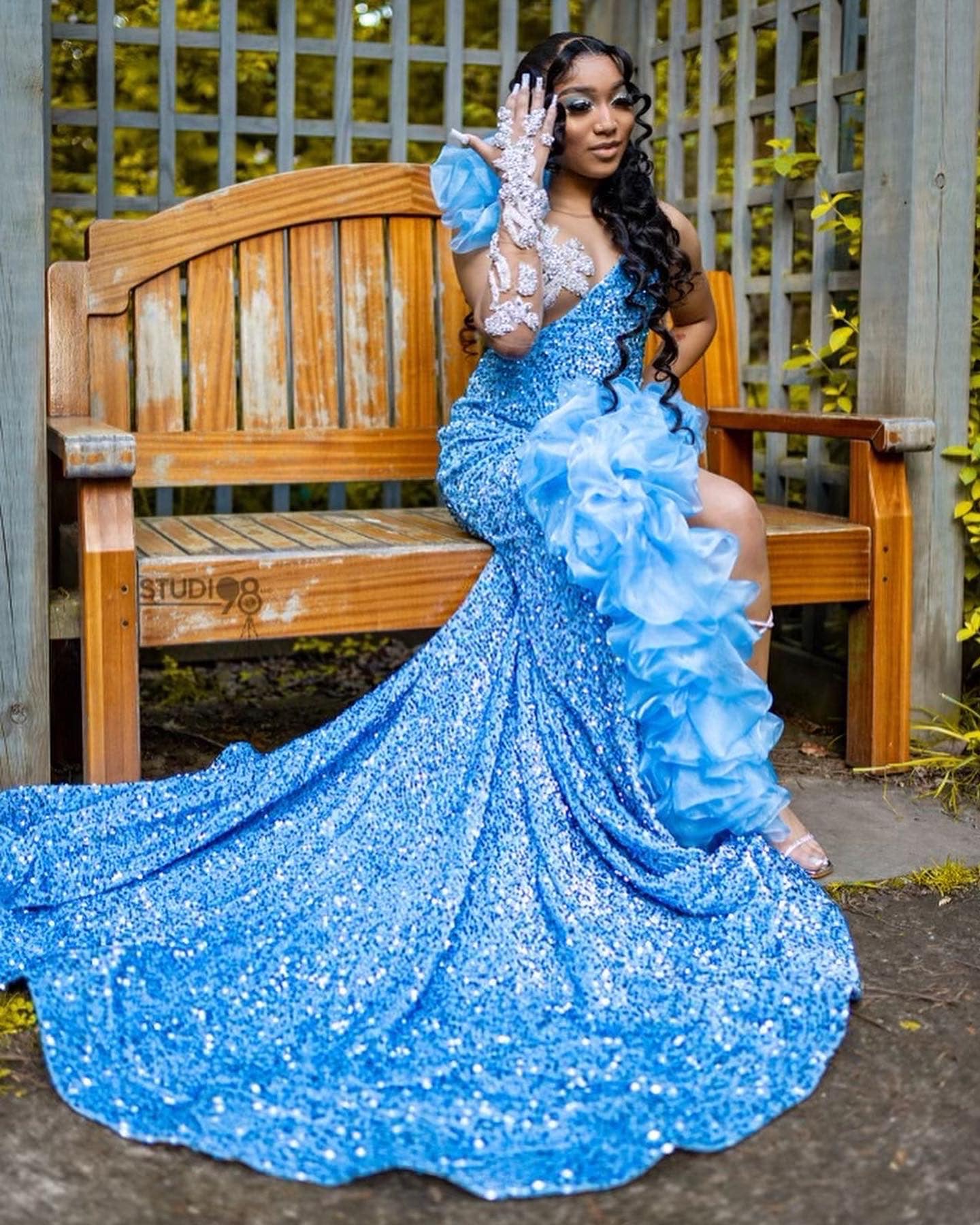 designer dresses plus size Women's Chiffon Irregular 1-5XL Fashion Midi (Plus Size) awards size evening gowns with Size:XL-Adult Medium Wash Denim Lace