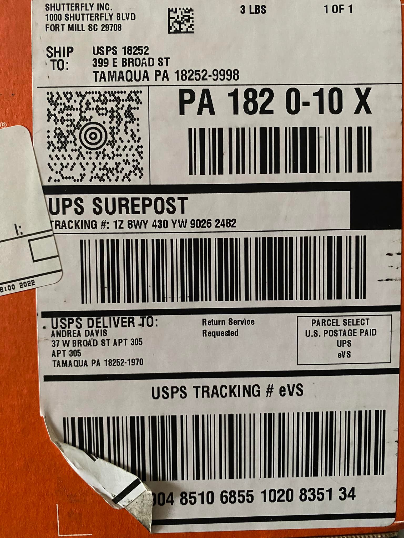 USPS package delivered to wrong address in Tamaqua, PA area
