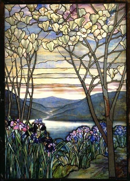 Louis Comfort Tiffany's hibiscus and parrots glass piece