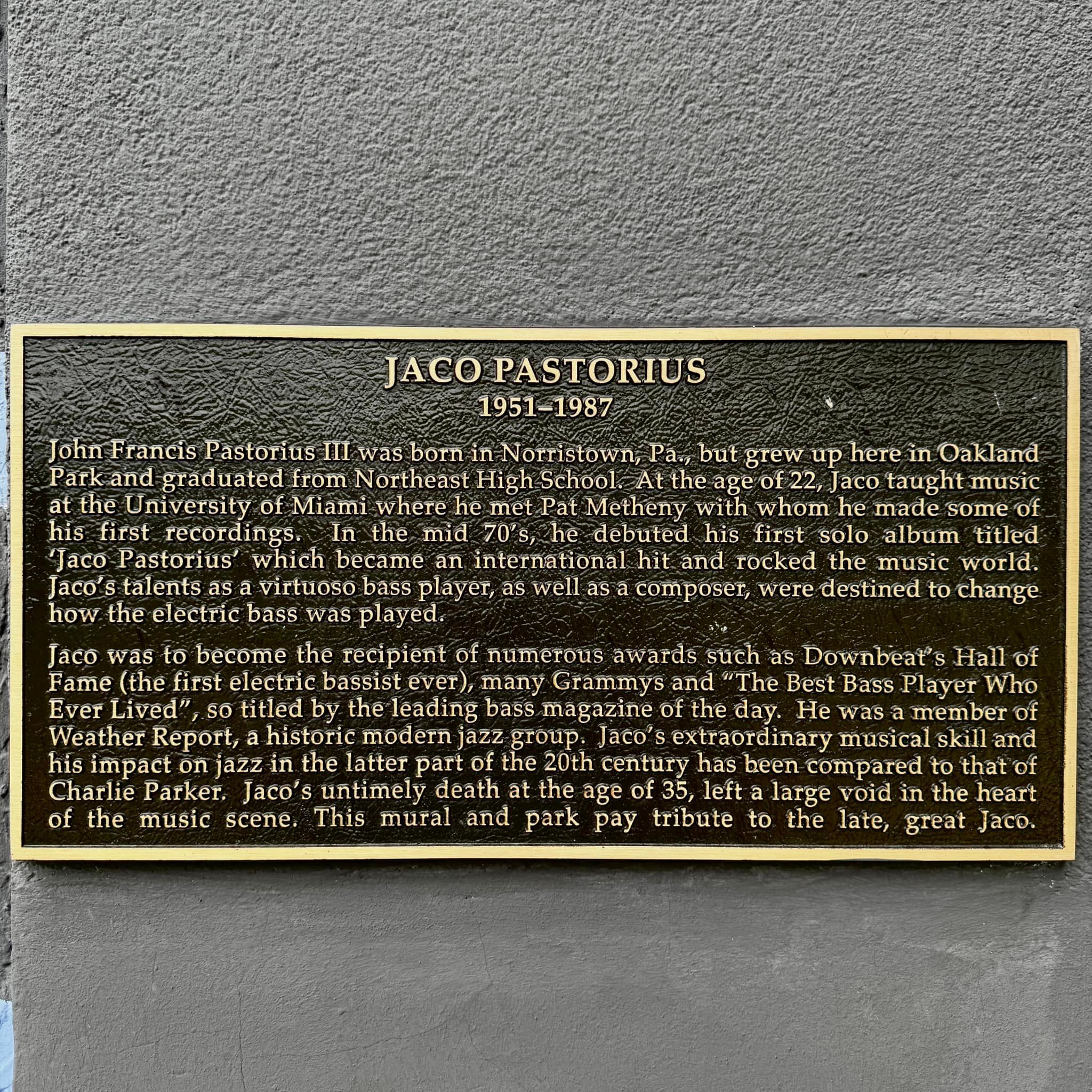 When in South Florida: the obligatory pilgrimage to Jaco Pastorius 