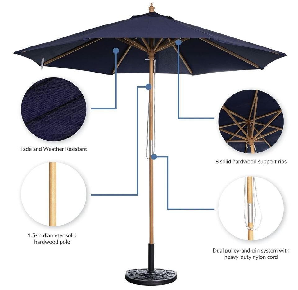 hampton bay patio umbrella sale 8 ribs sunbrella California 12-Year Protection 9-Ft Outdoor Umbrella, Fade-Resistant Acrylic Fabric, Auto Tilt and Crank, Heavy-Duty Aluminum Frame/Reinforced Ribs, Bronze Pole, Air Blue : Patio, Lawn & Garden This 9 outdoor patio umbrella is a practical and stylish addition to any outdoor space Replacement Canopy for Hampton Bay