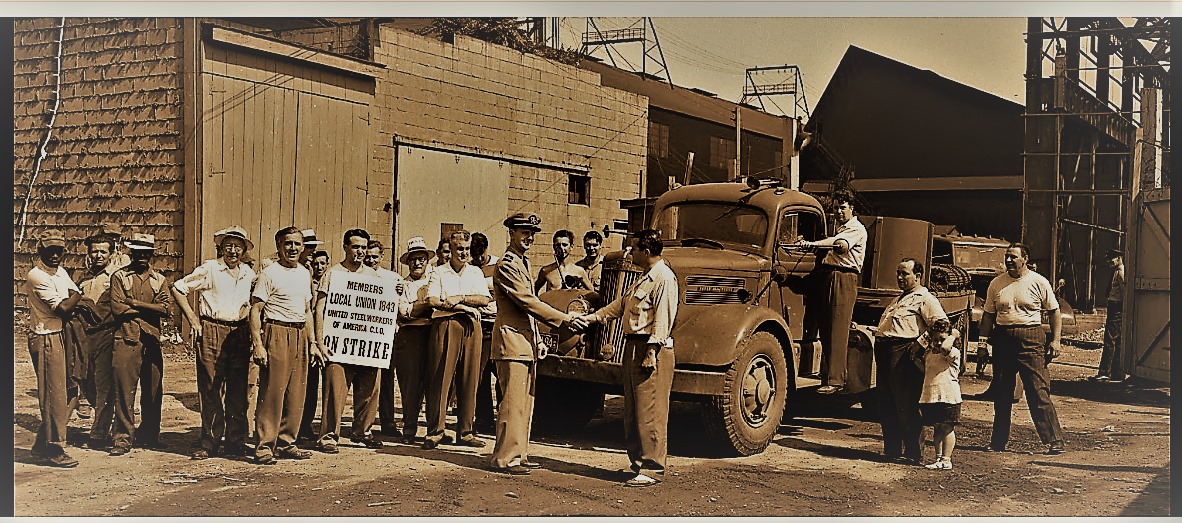 Historic photo of striking steel workers in Pittsburgh