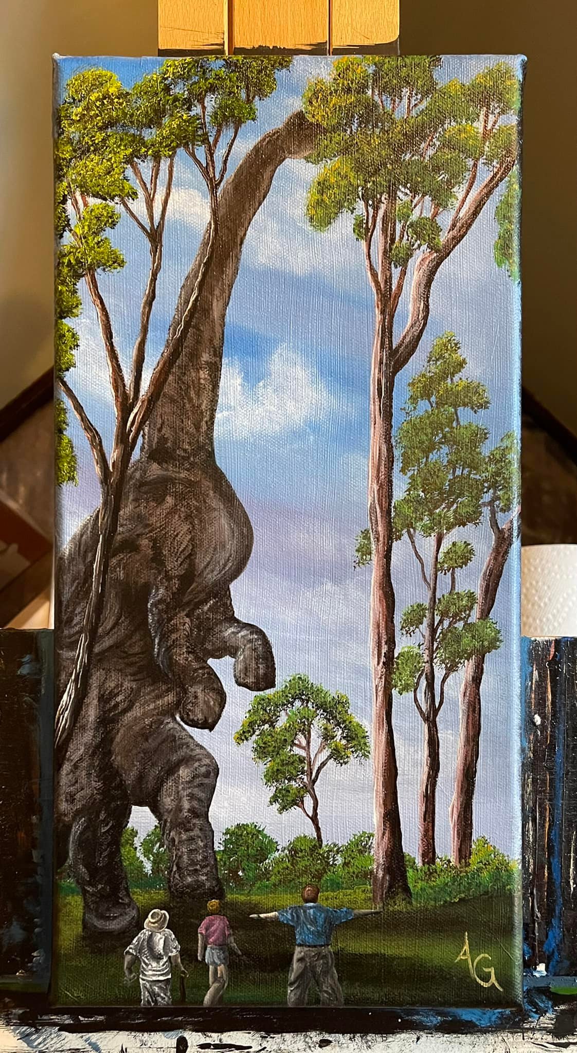 Jurassic Park- “It's…It's a Dinosaur” 8x16 acrylics/oils. Original