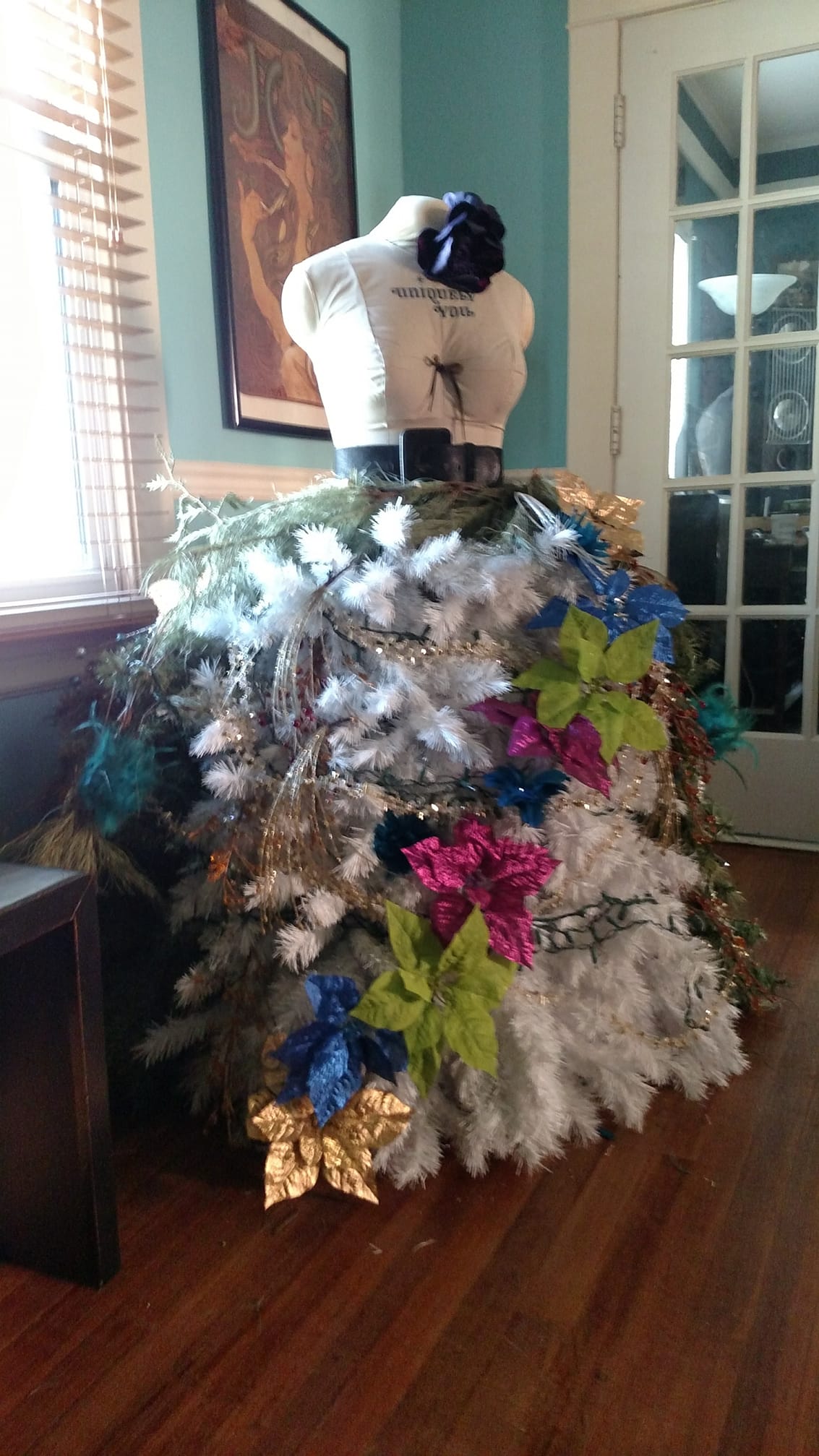 wedding dress christmas tree skirt Upcycled into a This red and ivory