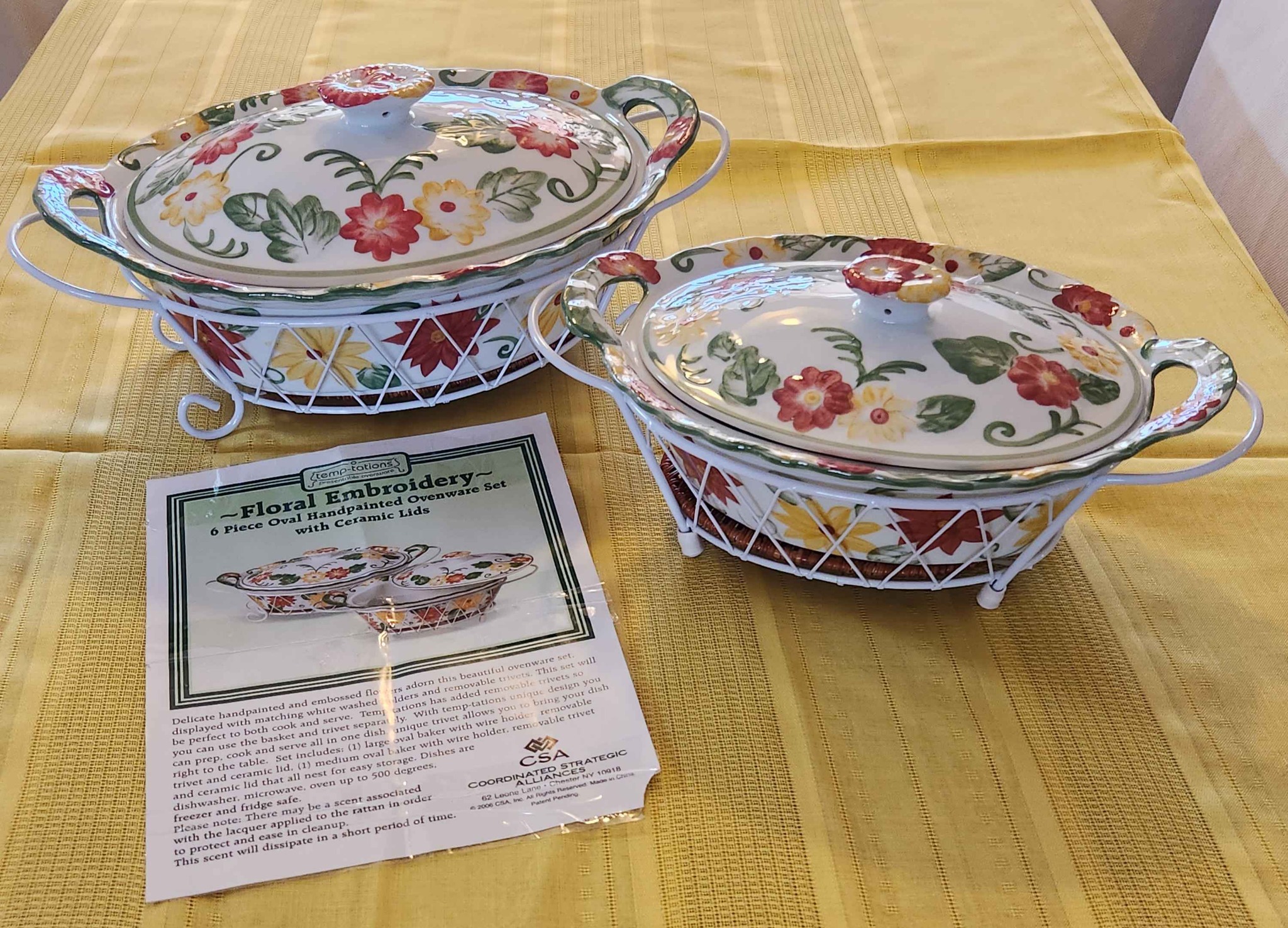Floral Embroidery Pattern Bakeware Set - Temptations by Tara - RARE ...