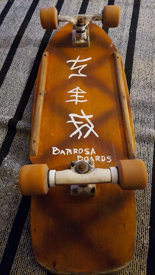 Tracker trucks with 40 years old. Home made board. Still working