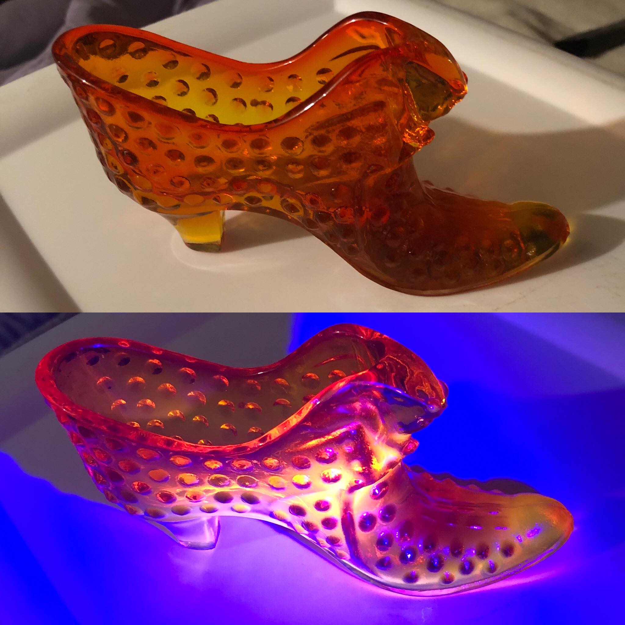 What color is a Fenton glass shoe and when were they made?