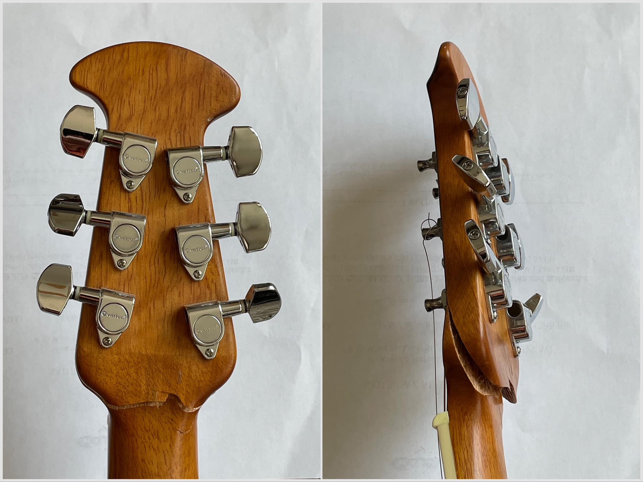 How to repair a broken Ovation Celebrity headstock?