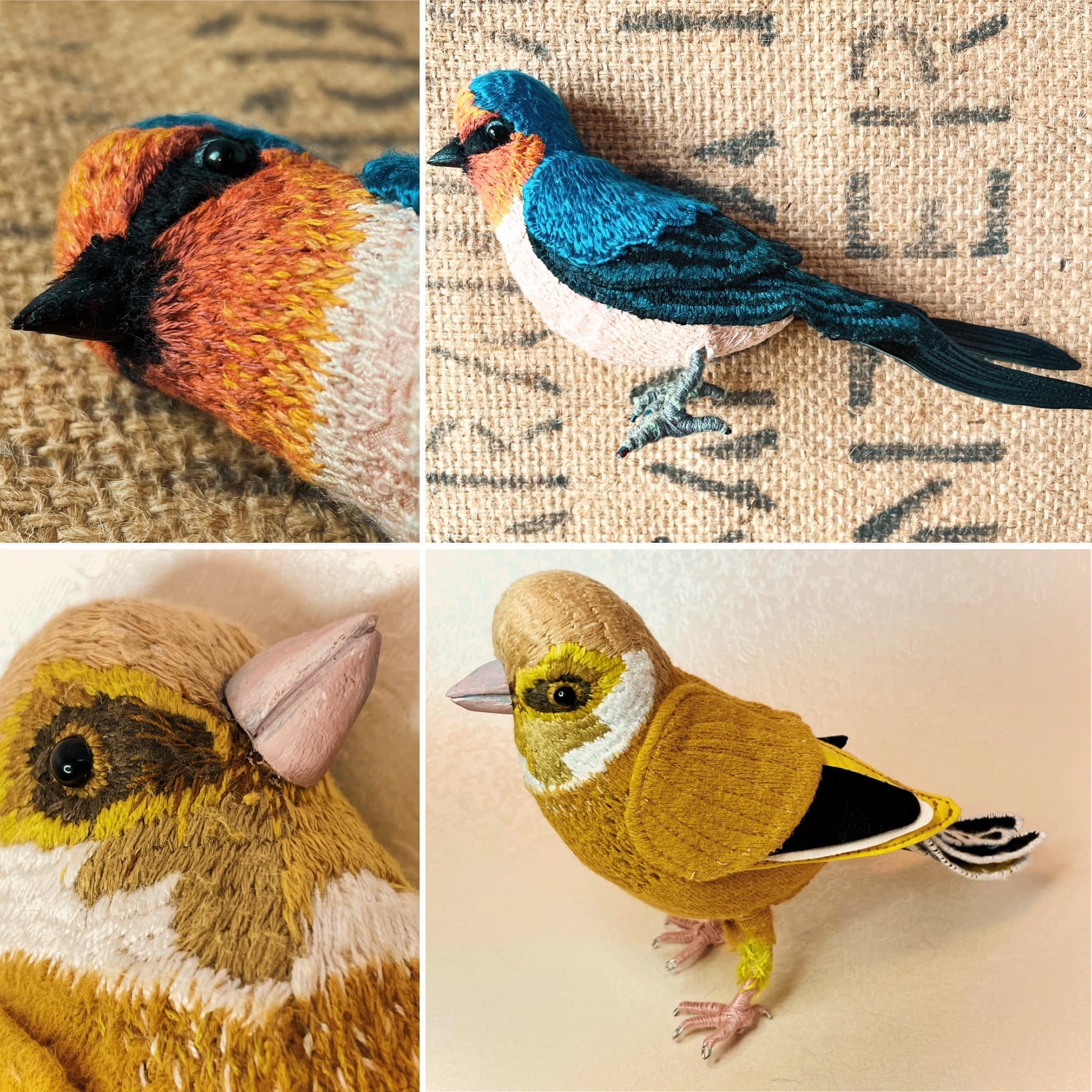 Handmade textile bird sculptures by Eclectic Minx