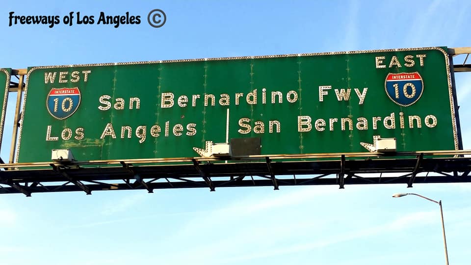 Old button copy signage at East Los Angeles freeway interchange