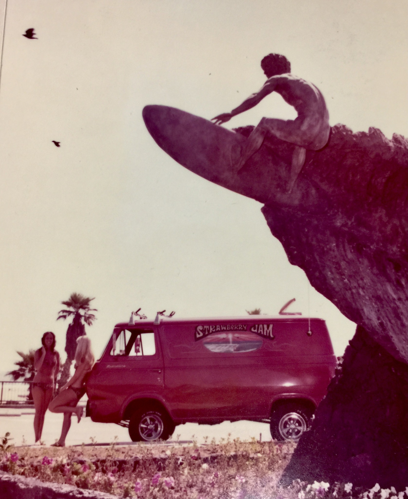 1962 Ford Econoline strawberry jam van at Huntington Beach