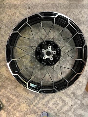 Combo cast laced 21 in. front wheel and 18 inch rear wheel for sale