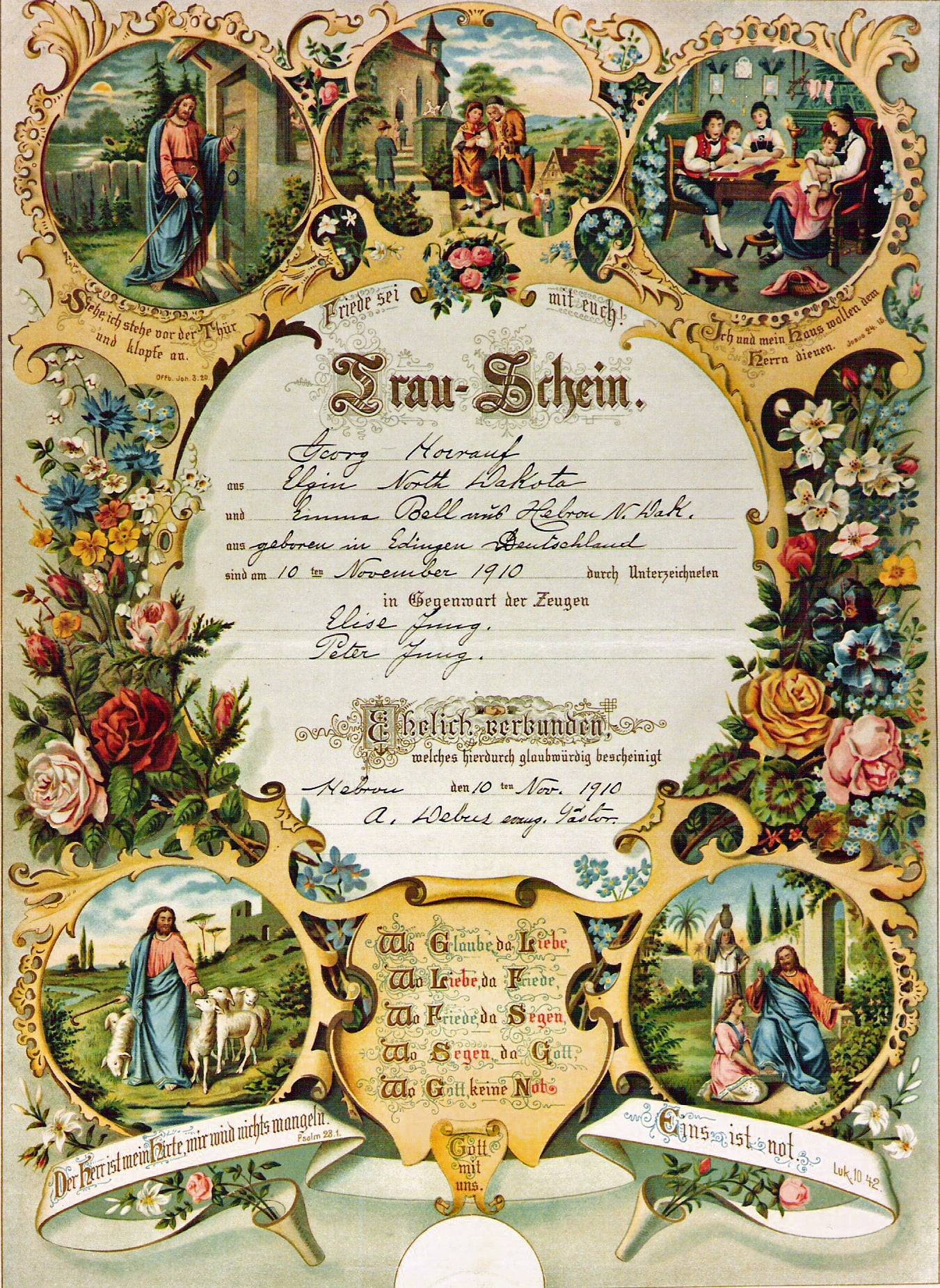 This is the wedding certificate of Emma Boell & George Hoerauf on