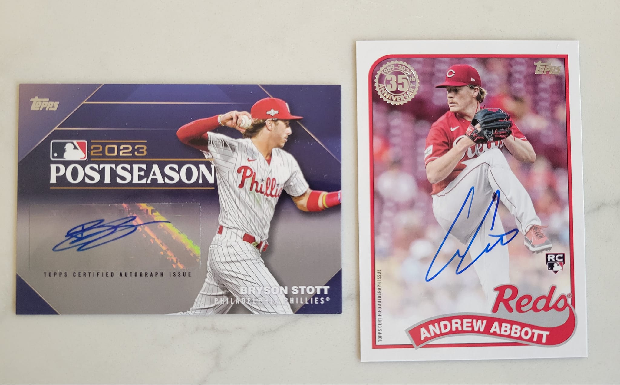 Pulled autographed Bryson Stotts and Andrew Abbott cards from 