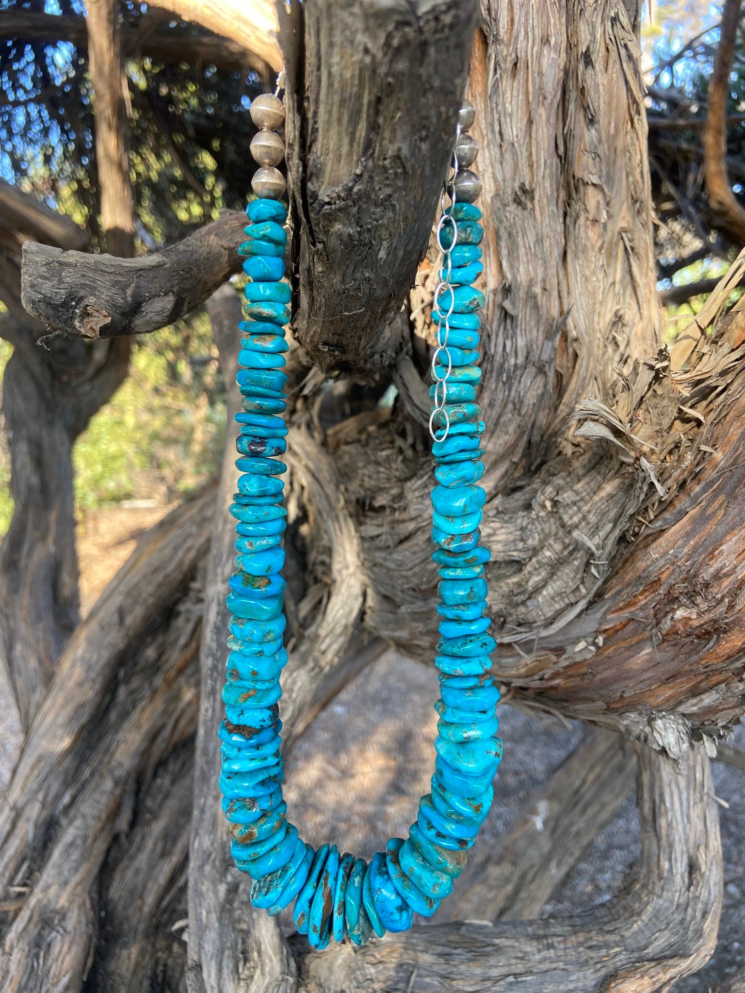 A gorgeous one-of-kind necklace with stunning Kingman Turquoise