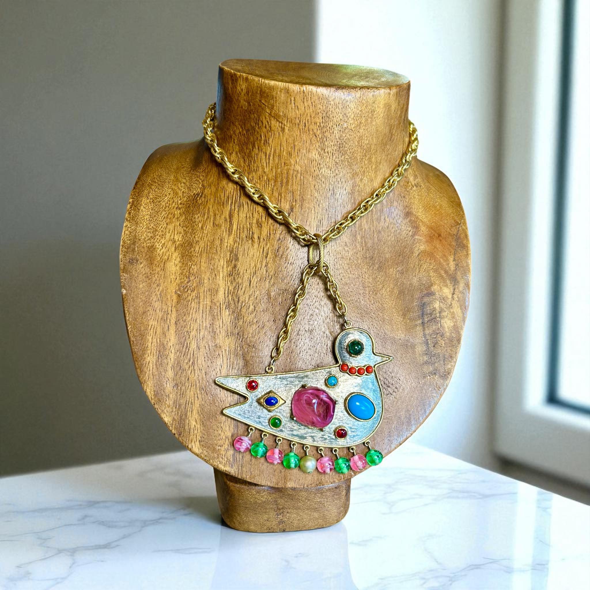 1960s signed Cadoro bird pendant necklace for sale