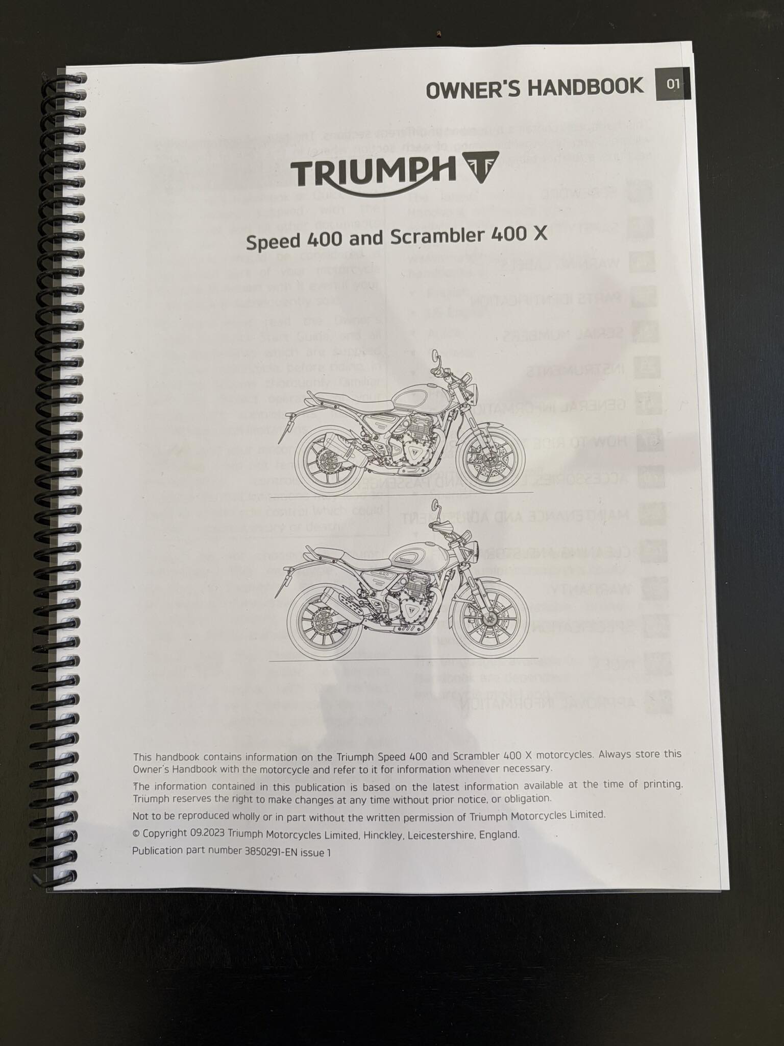 Triumph owners handbook in print format
